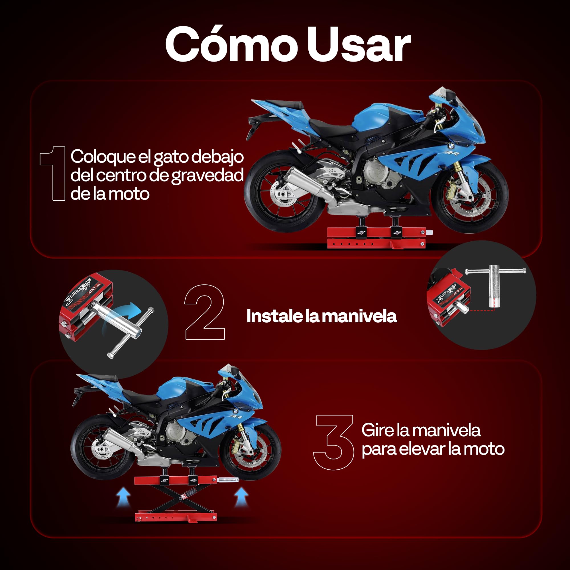 VIVOHOME Elevador Moto 500kg, Soporte para ATV con Plataforma de 14,6x9cm | Estructura de Acero Pesado con Diseño de Refuerzo Lateral para Mayor Estabilidad y Durabilidad Prolongada en el Taller