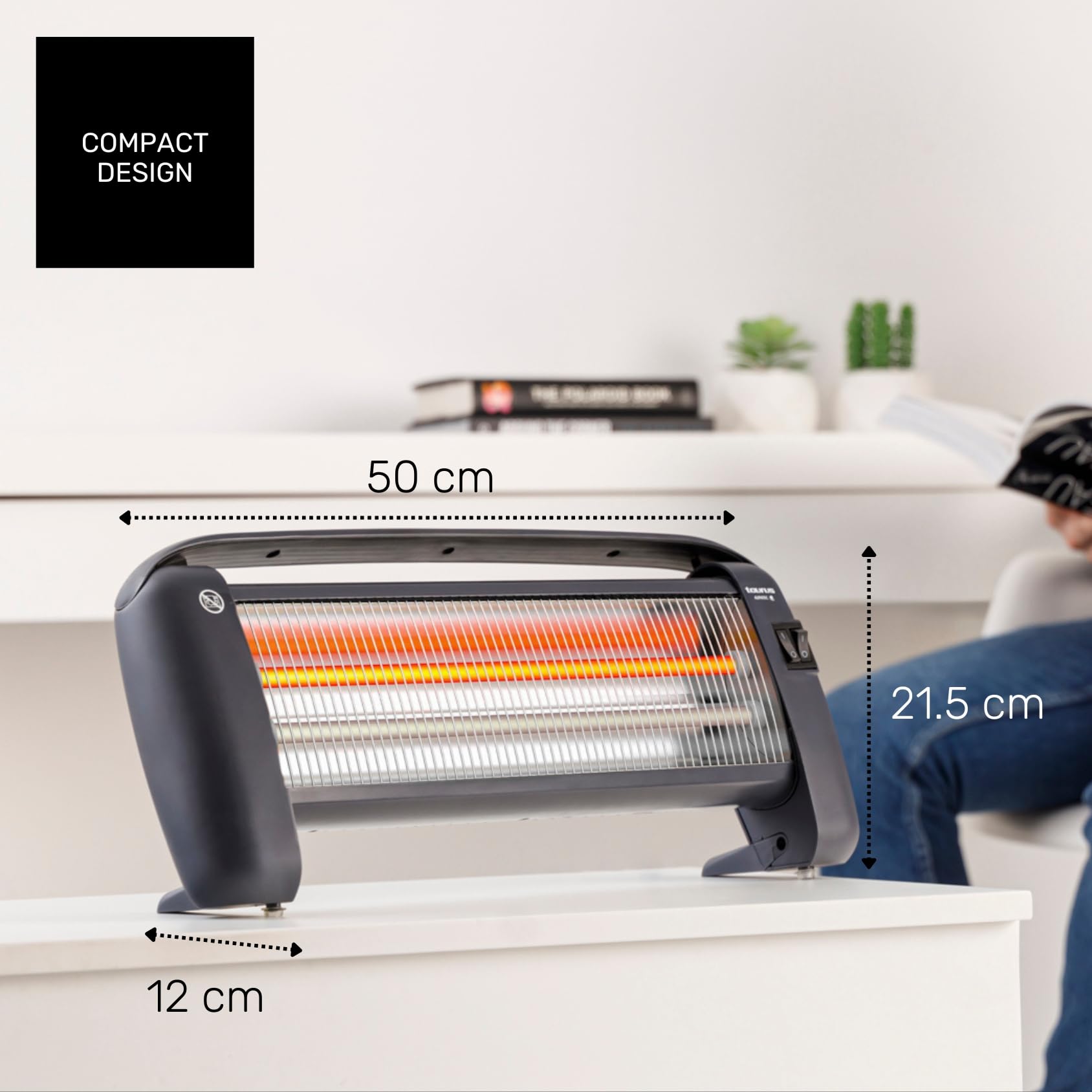 Taurus – Stufa al Quarzo PR-2 Slim | 1200 W | 2 potenze | Effetto specchio | Protezione termica | Antiribaltamento | Silenziosa | Portatile