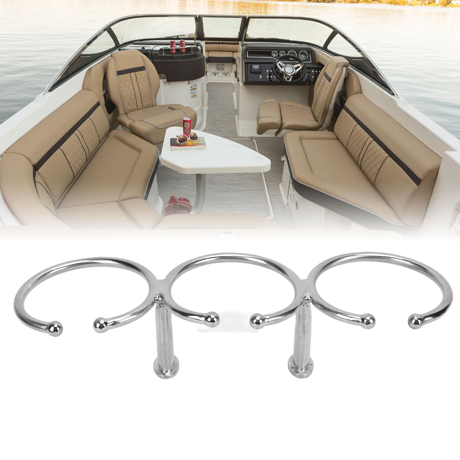 Yctze Portavasos con Triple Anillo para Barco, Acero Inoxidable 316, Acabado Pulido, Diseño Abierto, Portavasos Marino de Alta Estabilidad para Yate, Camión, Coche, Apartamento, RV