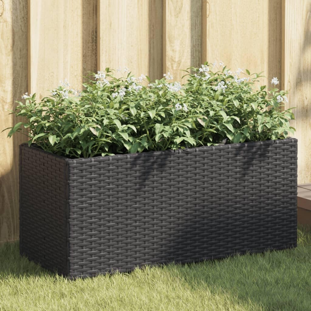 Donice ogrodowe z 2 wkładami 2 szt czarne 72x30x32 cm polirattan stalowa rama dekoracyjne do kwiatów taras balkon