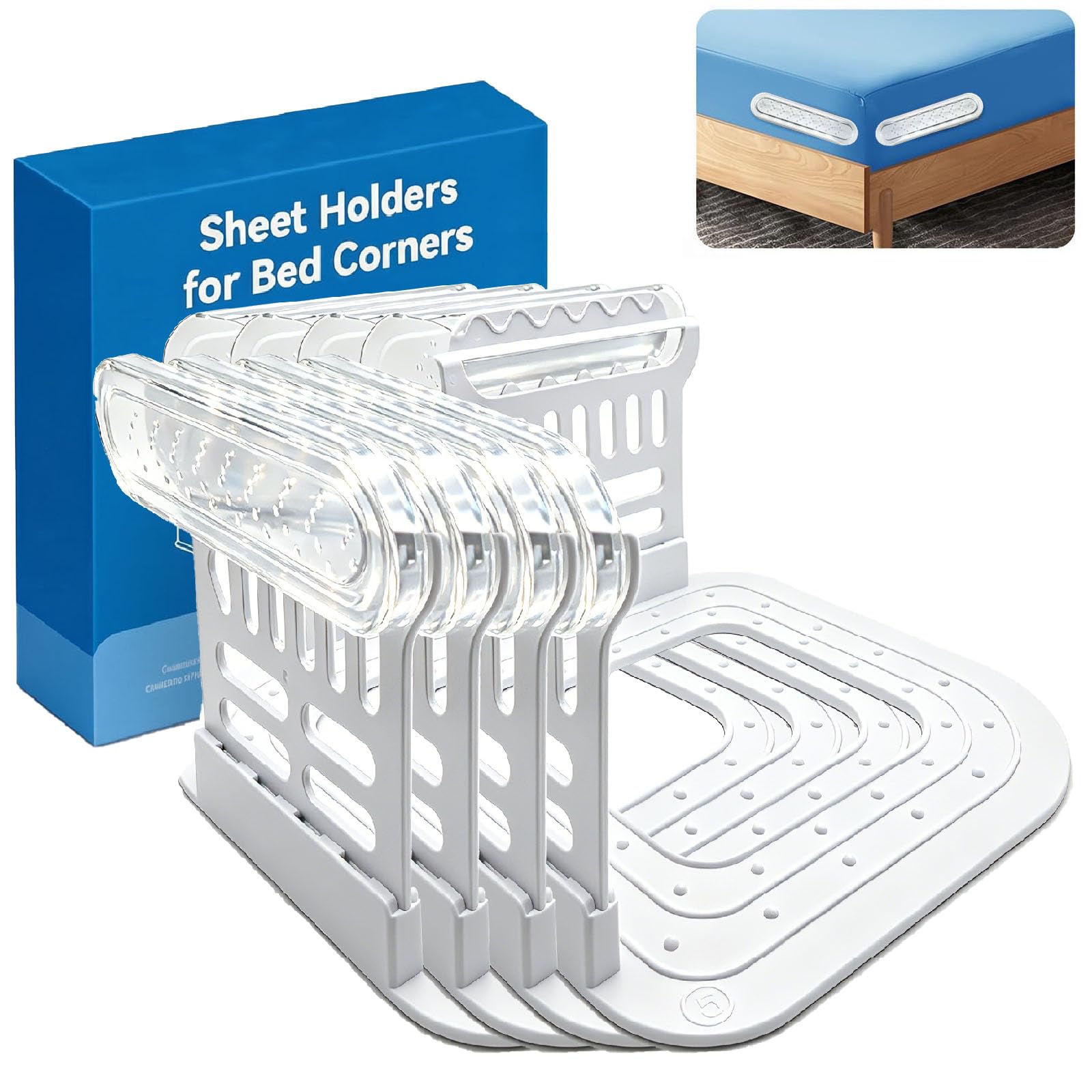 Bed Sheet Holders for Corners Fit All Sheet Size，4 PCS Bed Lock Sheet Holders Keep Sheets Firm & Tight，high Hardness Material，no More Loose Sheets，Non-Slip Mattress Sheet Clips-image-10