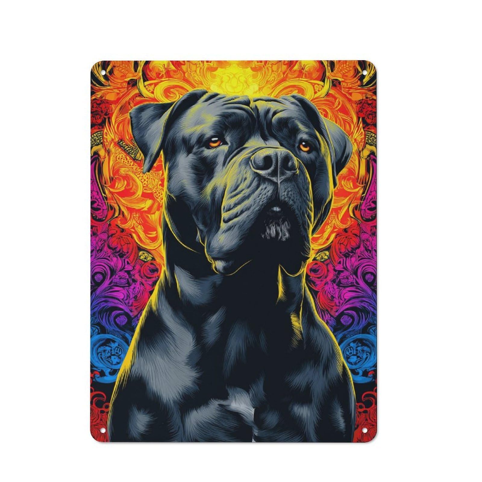 Junmoney Vibrant Dog Portrait Artwork Vintage Metal Sign 40X30cm For Lounge Or Reading Corner, For Garage, Workshop And Man Cave Decoration