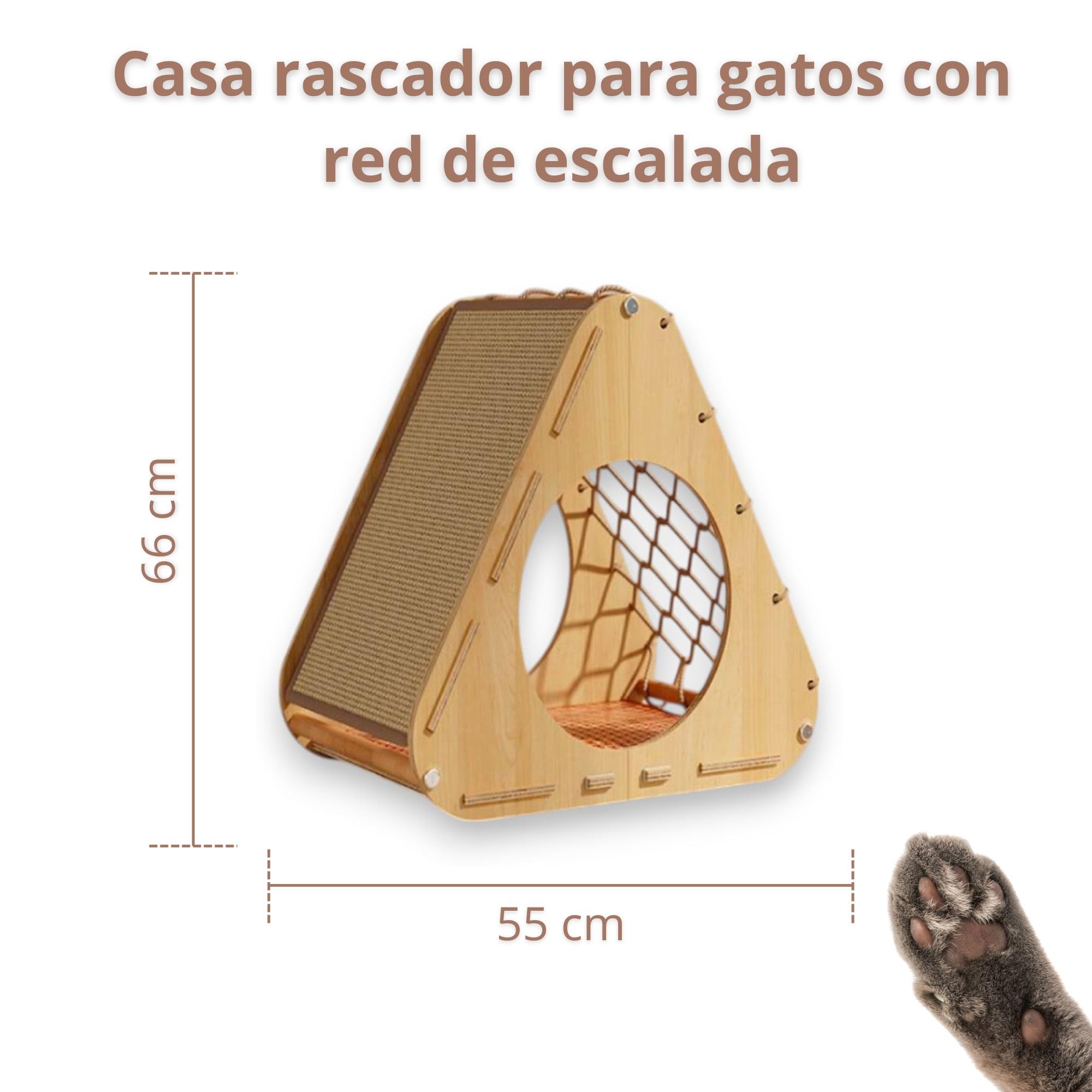 Casa para Gatos Interior Aurea con Rascador de Sisal Natural y Red de Escalada | Refugio con Cama Acolchada Postes de Rascado y Plataforma | ALTHEA LIVING