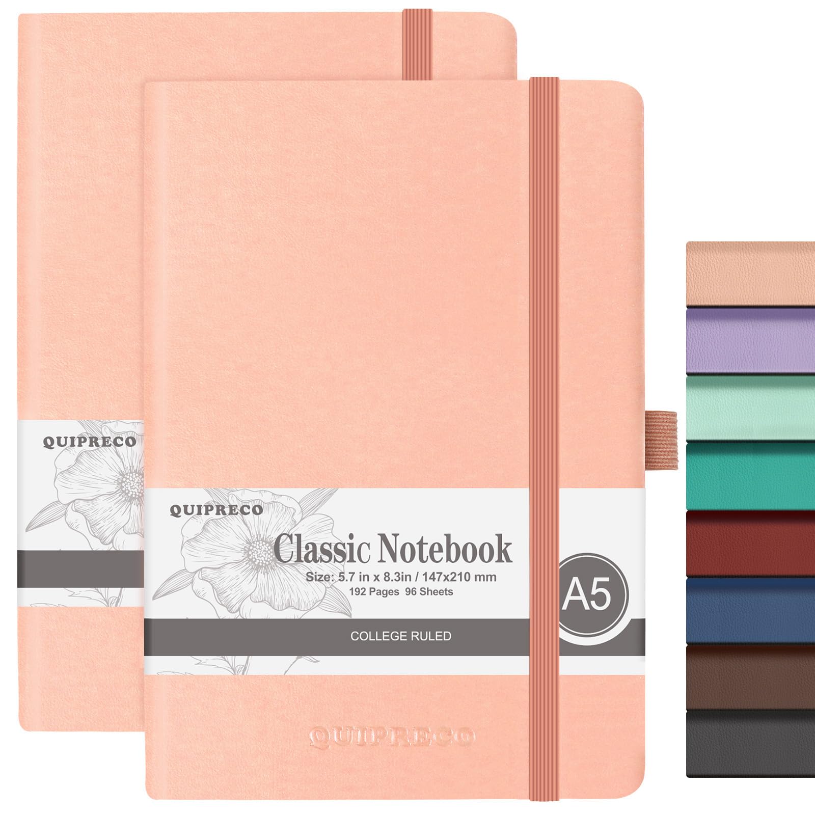 joibabe Notebook A5 Lined Hardback, 2 Pack Journal Notpads with 384 Pages,100gsm Thick Paper with 2 Free Sticky index Tabs,Pen Loop,Inner Pocket.Pink Note Book for Office School for Children Adult