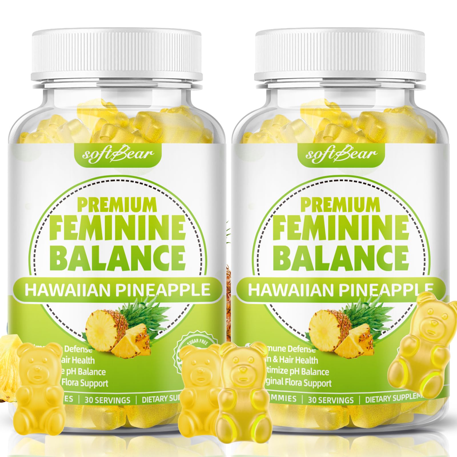 softbear Premium Feminine Balance Gummies for Women, Pineapple PH Balance Gummies for Women's Healthy Odor, Flora, Vaginal, Immune Support, Vegan, Gluten-Free, 120 Count