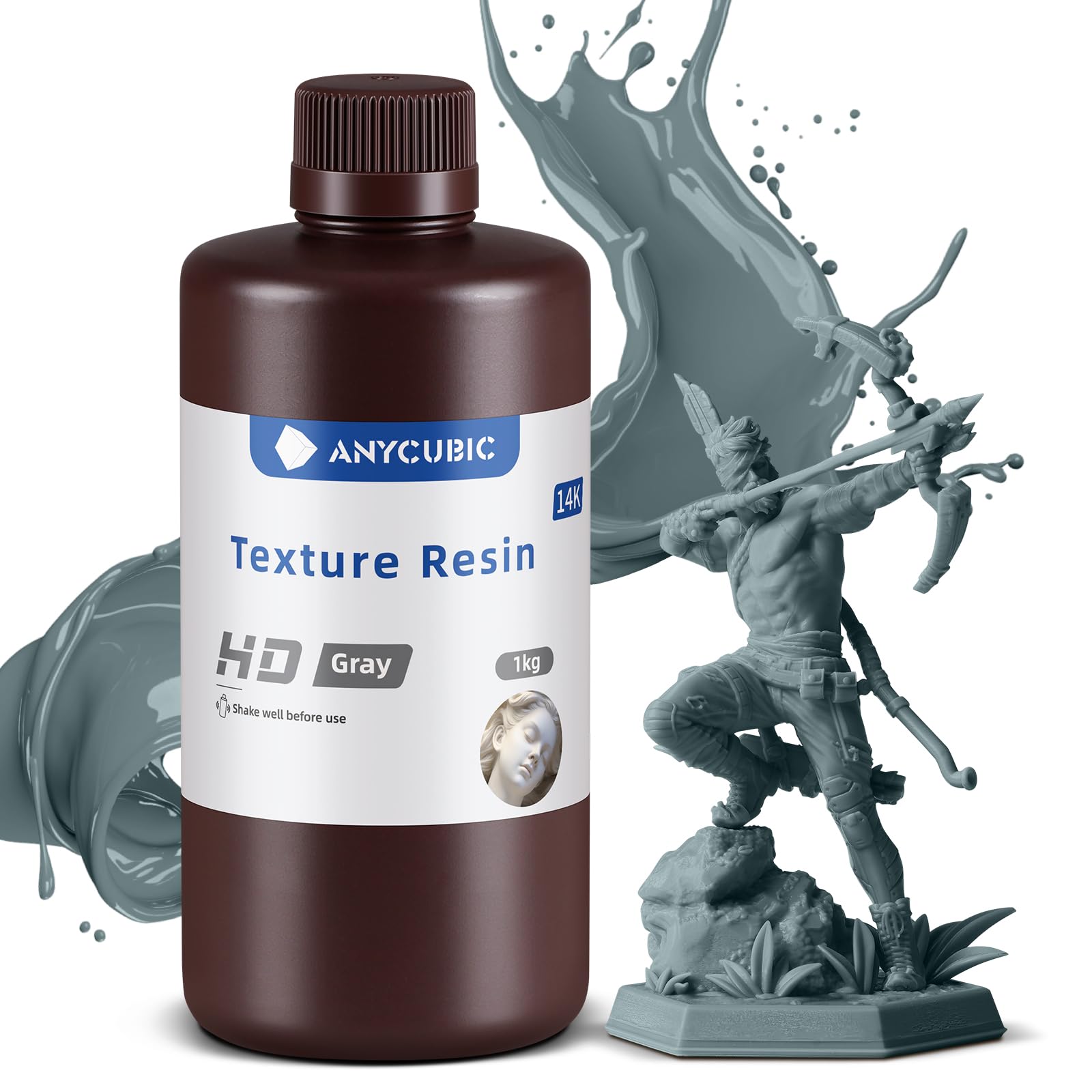 Anycubic 14K Texture Resine, Résine UV 405nm, Résine Haute Précision pour imprimante 3D, Finition Mate, Faible Odeur, Haute Ténacité, Convient pour Différentes Scènes Miniatures, HD Gris 1000g