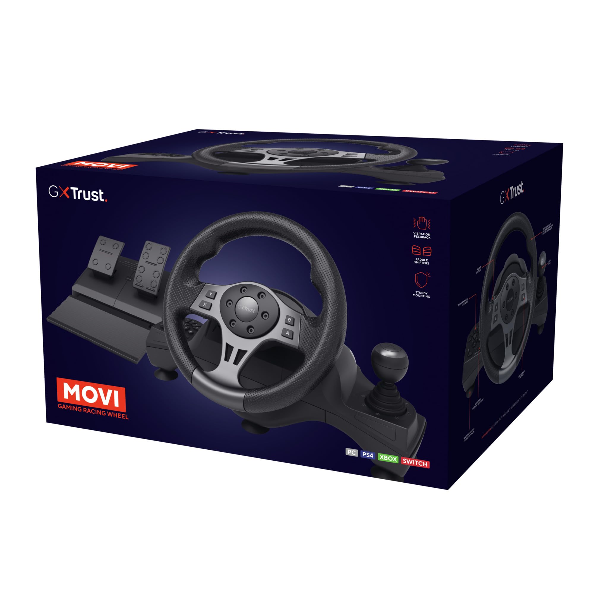 GXTrust Movi Volante per PC, Volante da Corsa da Gaming con Pedali e Leva del Cambio per Simulatore di Guida/Farming Simulator / F1 / Gran Turismo