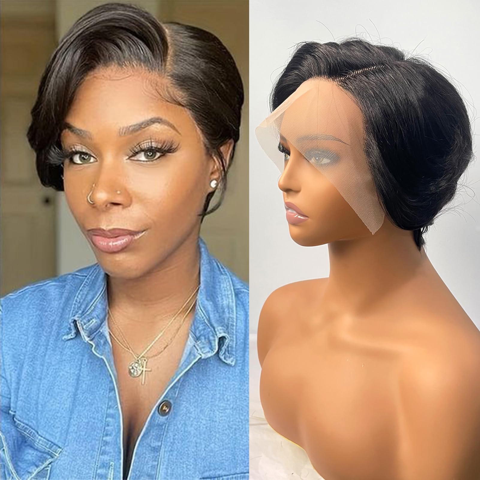 Short Pixie Cut Wig Human Hair Glueless Lace Front Natural Straight Full Amazon.com : FREEKWEEN Short Wigs Pixie Cut Wig for black  main image 2
