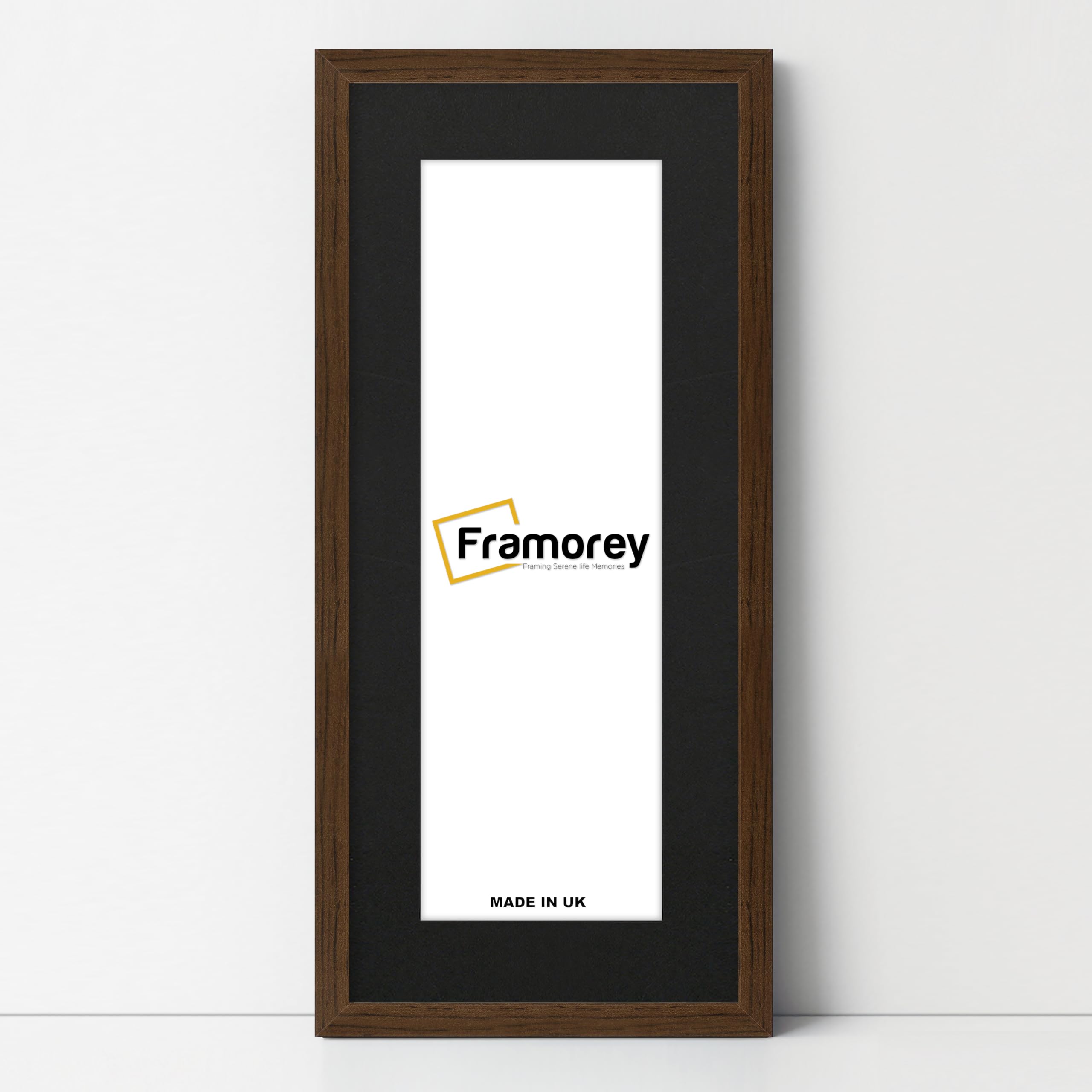 Framorey Framing Serene Life Memories Walnut With Black Mount Framorey Oxford Thin Picture Frame, 26X15" Walnut Photo Frame With 22X11" Black Mount, Art Poster Frame, Photo Print Frames, With A High Clarity Styrene Shatterproof Perspex Sheet