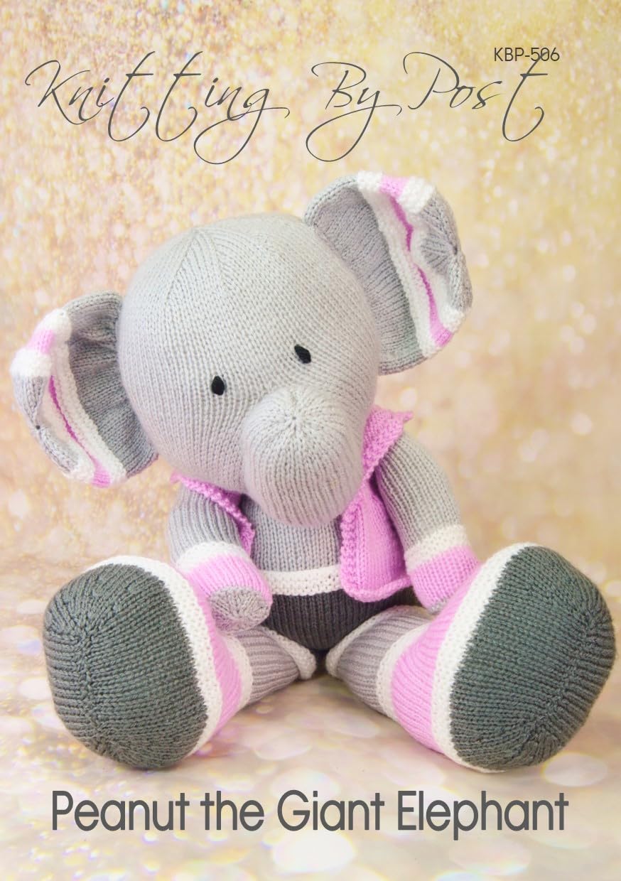 Knitting By Post Grey, Pink, White Knitting Pattern Booklet For Peanut The Giant Elephant From Animal Soft Toy A5 Booklet