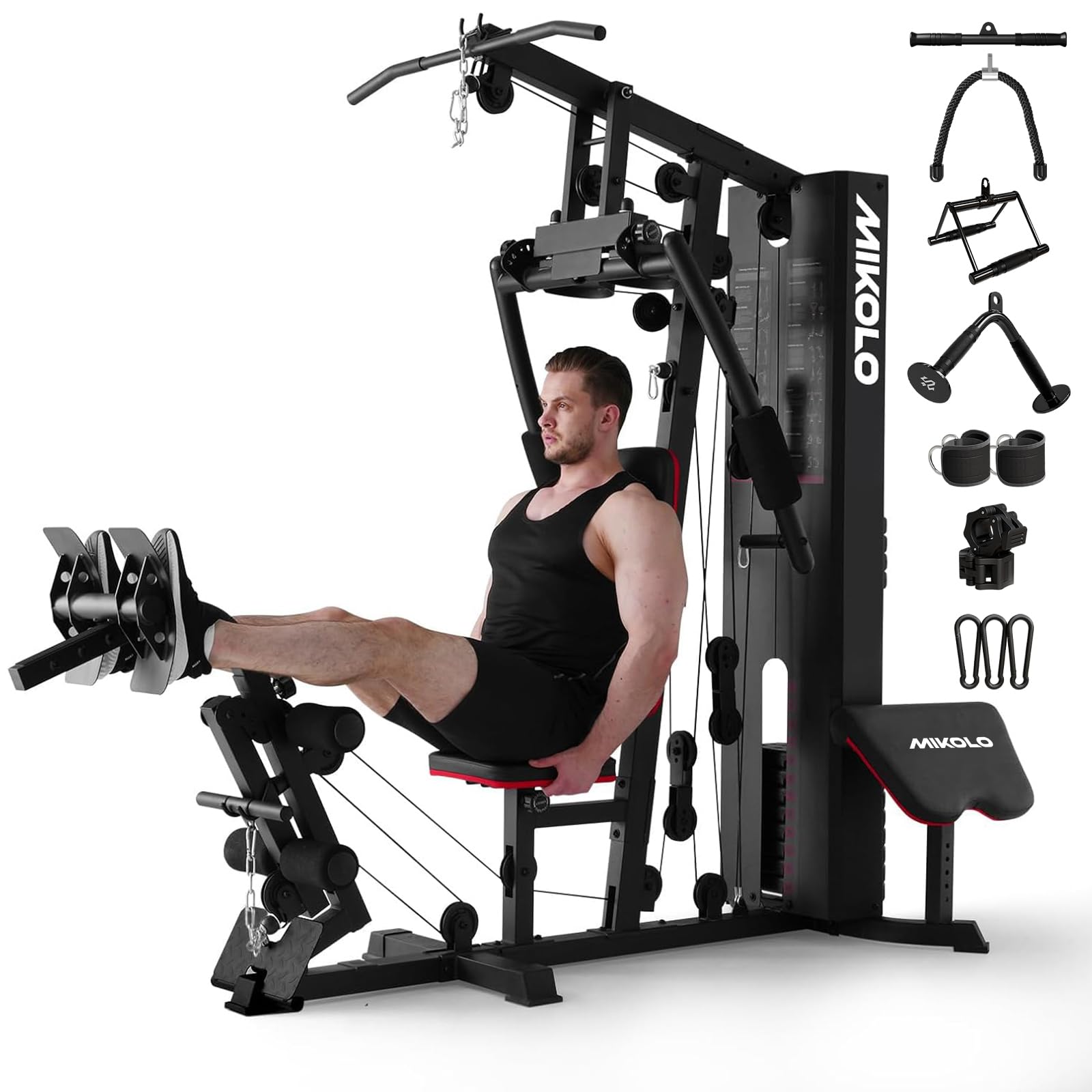 Mikolo Home Gym, Workout Station with 150LBS Weight Stack, Multifunctional Home Gym Equipment, Exercise Equipment for Full Body Strength Training