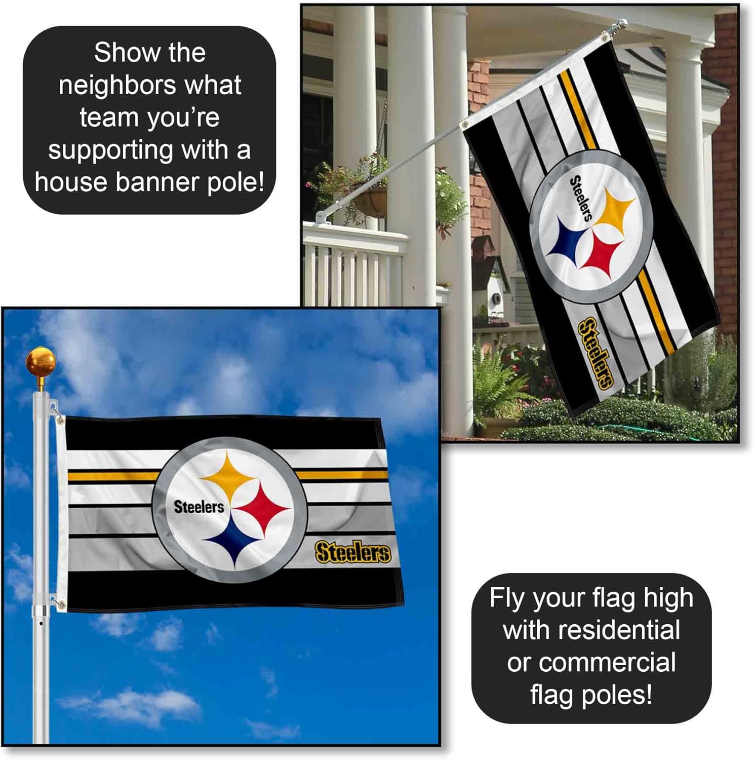 Pittsburgh Steelers Retro Stripes Large 3x5 Flag - Image 3