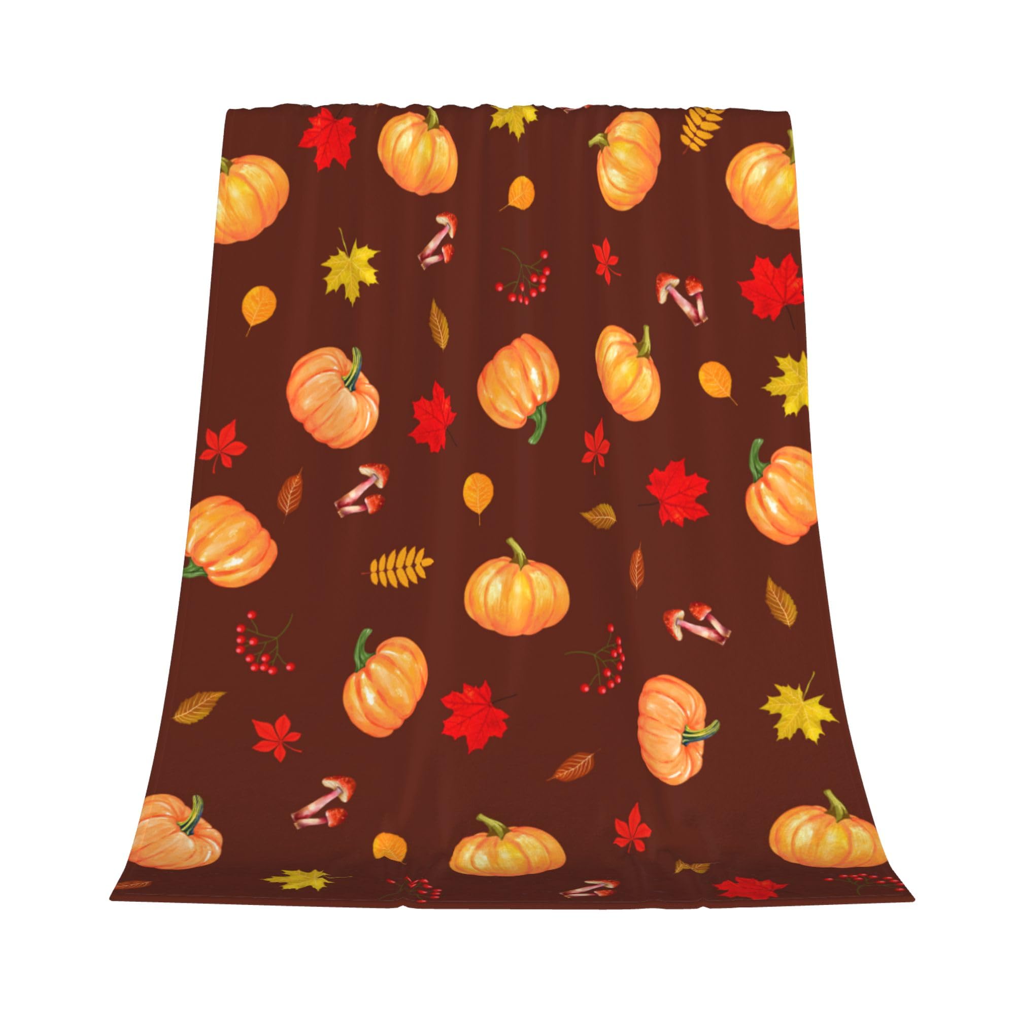 Gelasgo Fall Throw Blanket Maple pumpkin Mushroom Ultra Soft Flannel Blanket,Cozy Warm Lightweight Gift for Adults Kids,Machine Washable Couch Bed Blankets 100x130cm