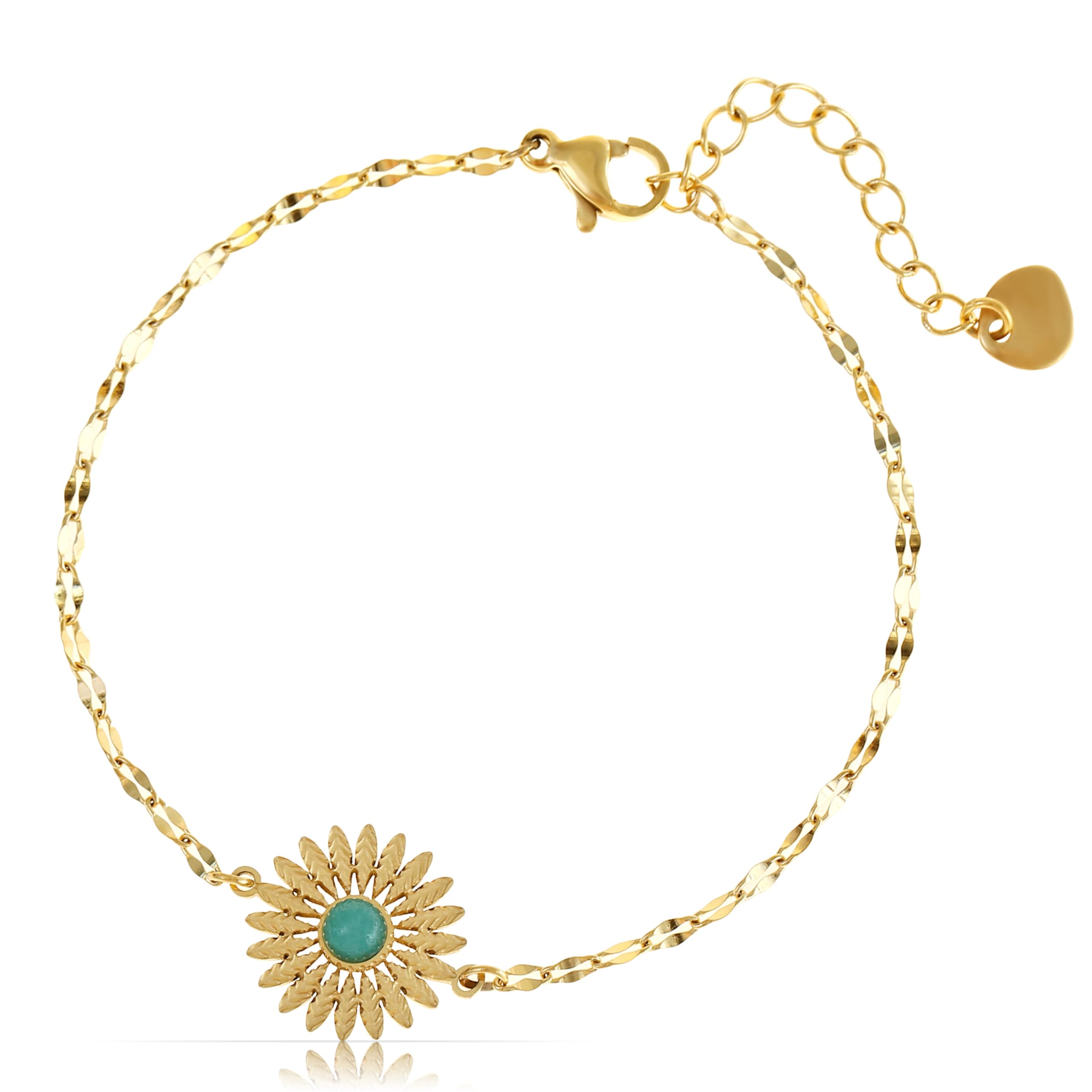 Made by Nami Armband Damen Gold mit Türkisem Stein aus Chirurgischem Edelstahl 16 + 3 cm Boho Schmuck Damen Sommer Wasserfester Schmuck Hypoallergen