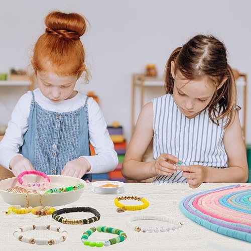 Miniatura 6 de Yochus Kit de pulsera de cuentas de arcilla de 50 hebras, 19000 unidades, cuentas planas redondas de arcilla polimérica de 0.236 in, cuentas Heishi