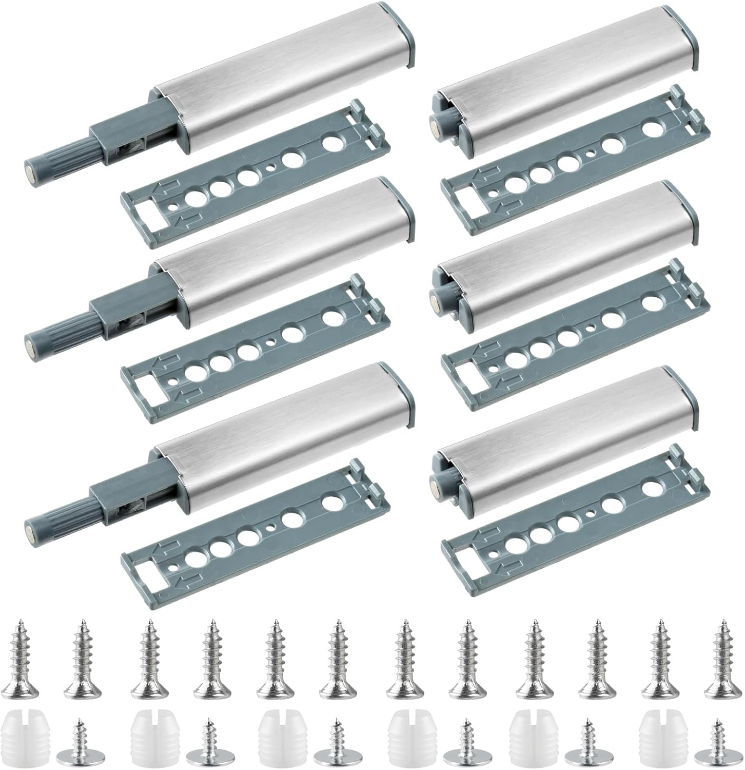 Push to Open Door Opener, Pack of 6 Stainless Steel Pressure Opener Cupboard, Cabinet Door Damper with Screws, Magnetic Catch Pressure Door Opener for Cupboards, Shoe Cabinets and Wine Cabinets