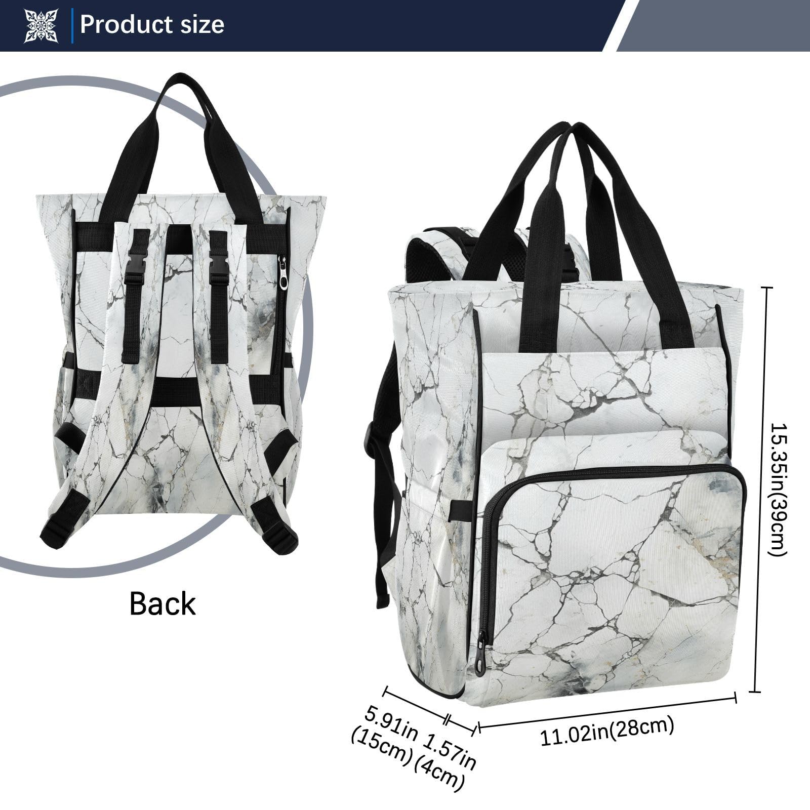 Arte De Mármol Blanco Negro Bolsa de Pañales, Mochila de Viaje, Gran Capacidad, Bolsas para Mamá Papá Mujeres Niñas