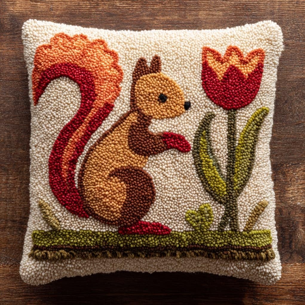 Wallustrioaw Flowers And Squirrels Latch Hook Pillow Kits Pillow Cover,