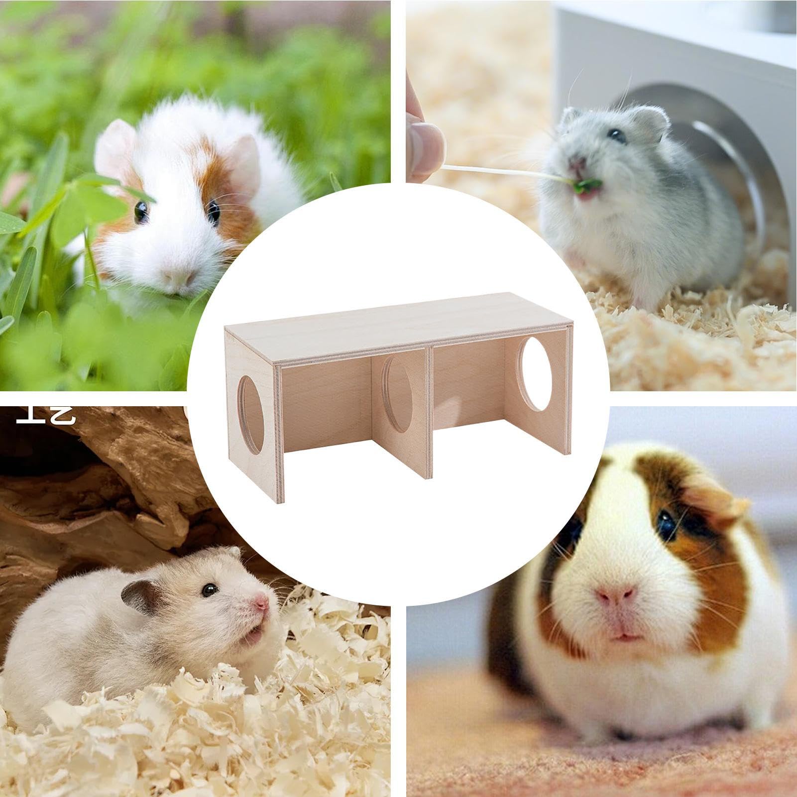 Komora dla chomików – drewniana komora siedliskowa dla małych zwierząt | Materiał z naturalnego drewna z konstrukcją domku do ćwiczeń, idealna dla chomików, myszy, myszoskoczków, dekoracji klatki dla