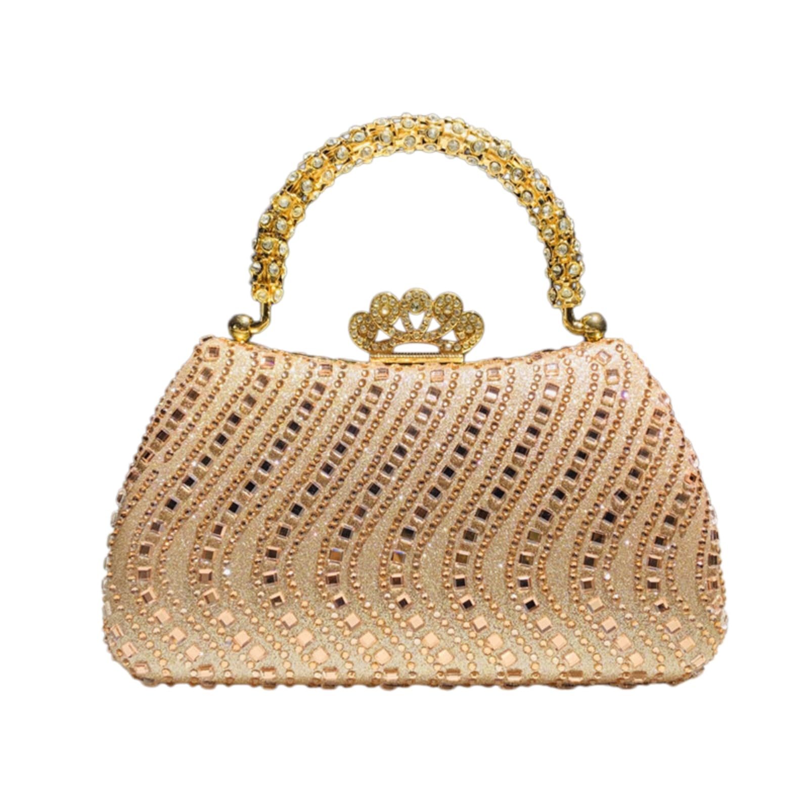 Borsa Clutch di Frizione Serale Incrustata con Maniglia Lo, A Catena Rimovibile per Feste Formali Banchetto Nozze-Champagne