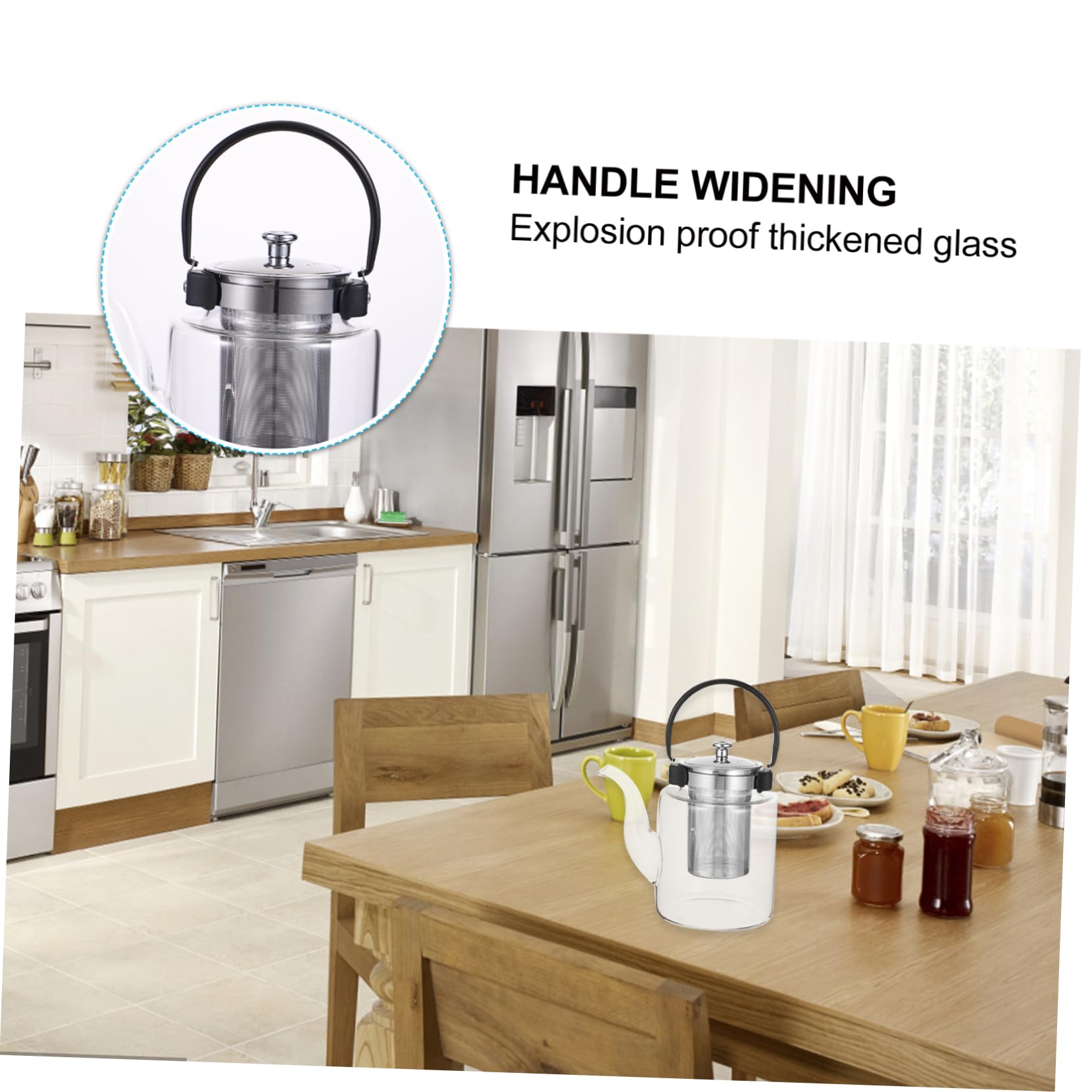 MAGICLULU Transparente Teekanne aus Glas mit Sieb Hitzebeständiger Wasserkocher Glaskessel für Teezubehör Ergonomischer Griff Geeignet für Esszimmer und Wohnzimmer