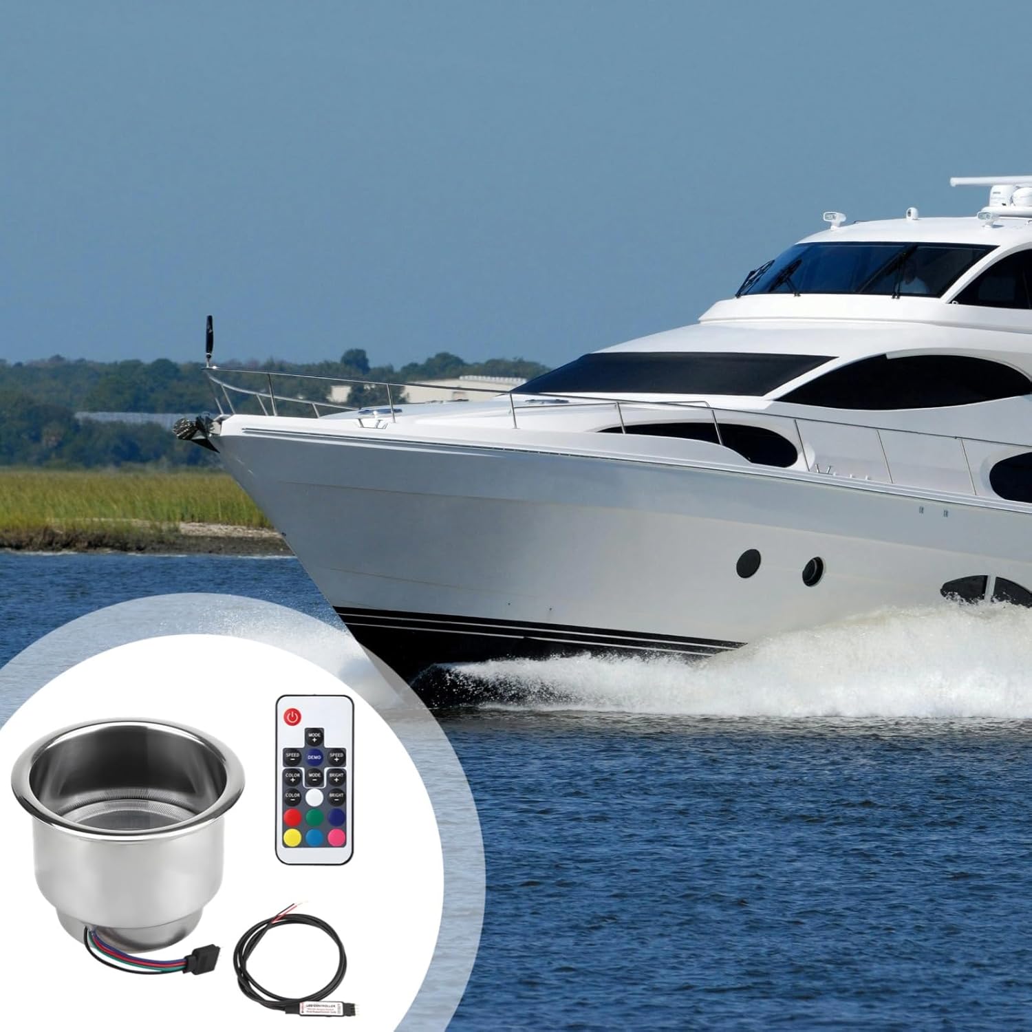 4-Pack RGB Led Car Cup Holder Lights, Stainless Steel Coasters with Remote, Easy Setup, Perfect for Trucks, Boats, and Rvs