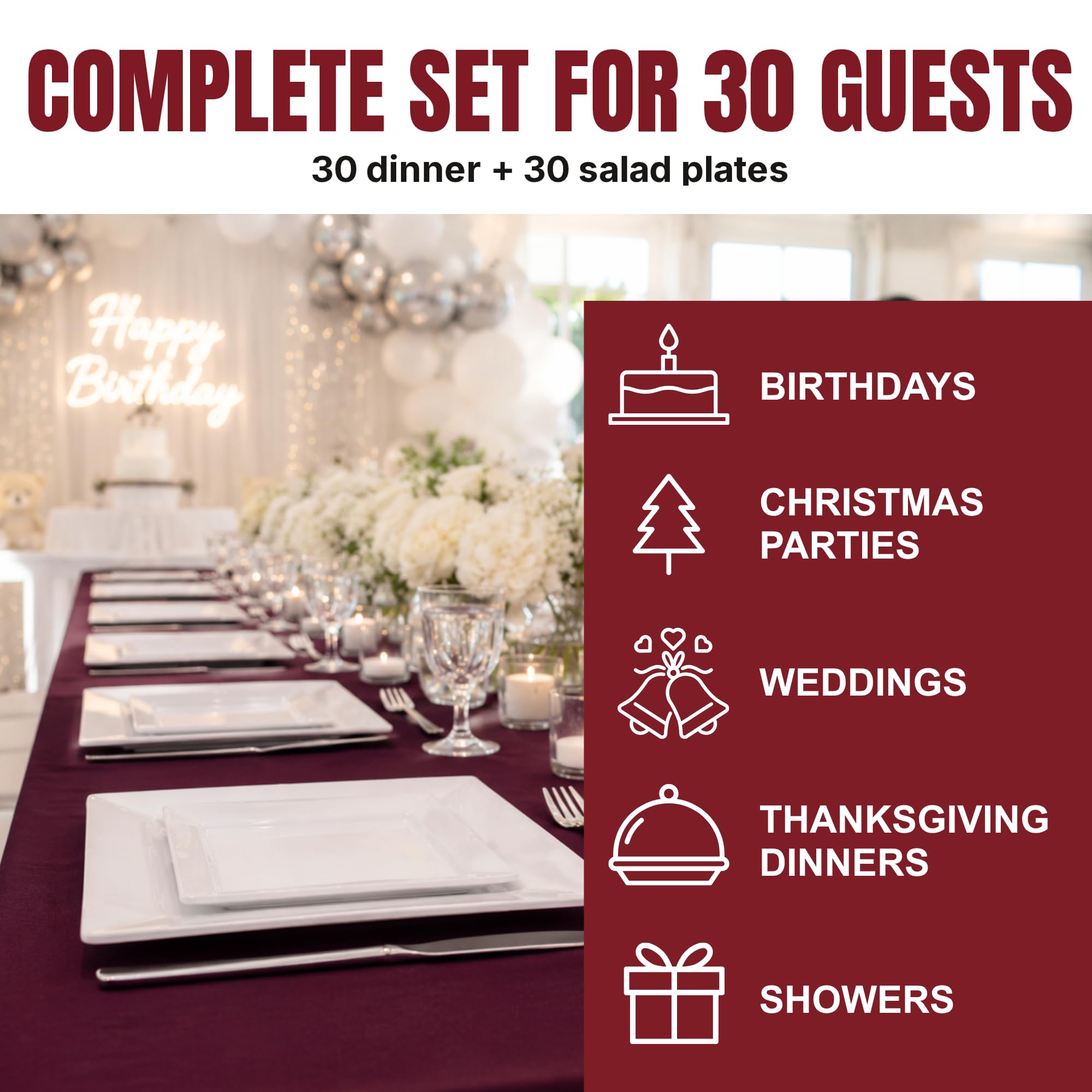 White Disposable Plates - 60 Pack for Parties -5