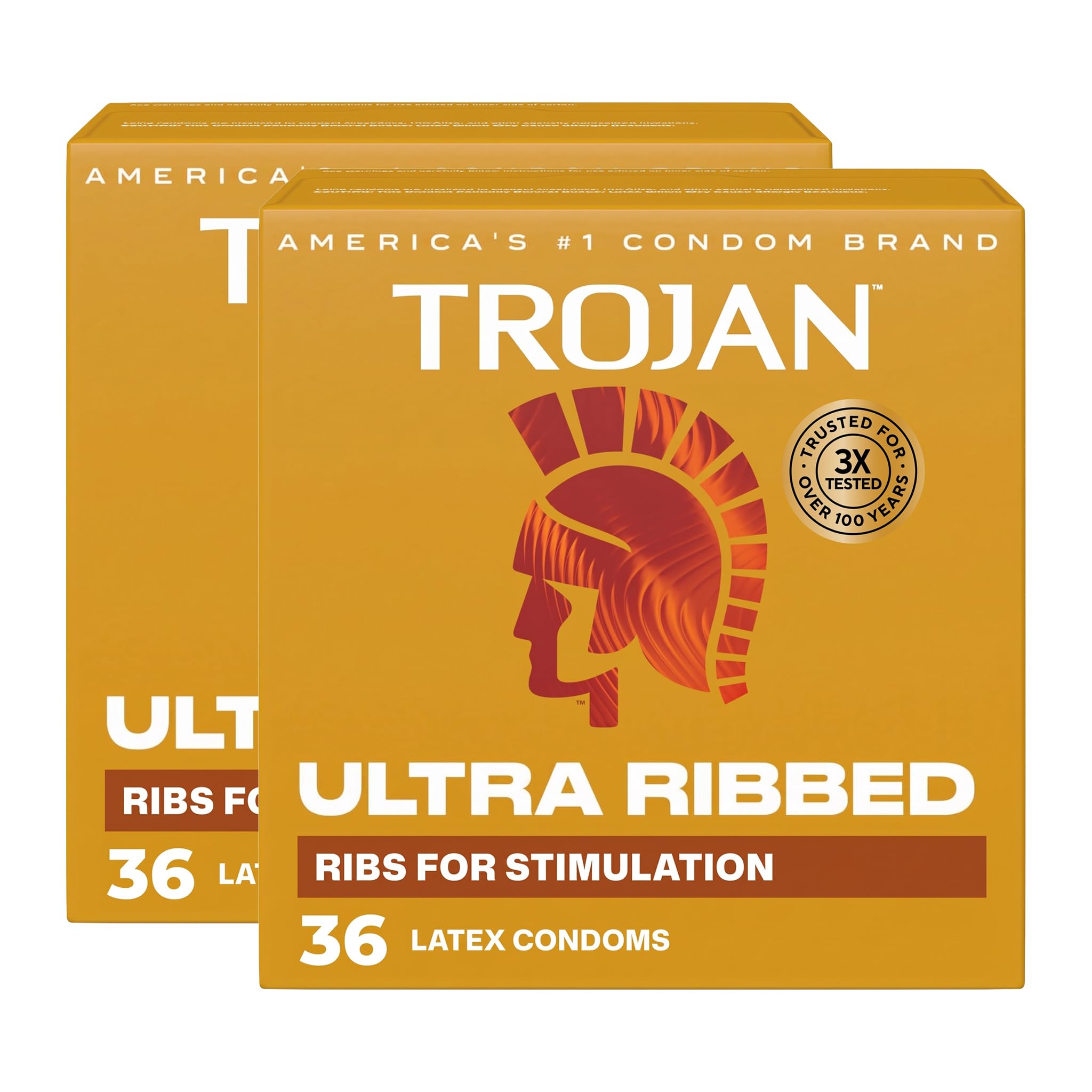 TROJAN Condoms Ultra Ribbed for Ultra Stimulation, 36 Count Pack (Pack of 2)