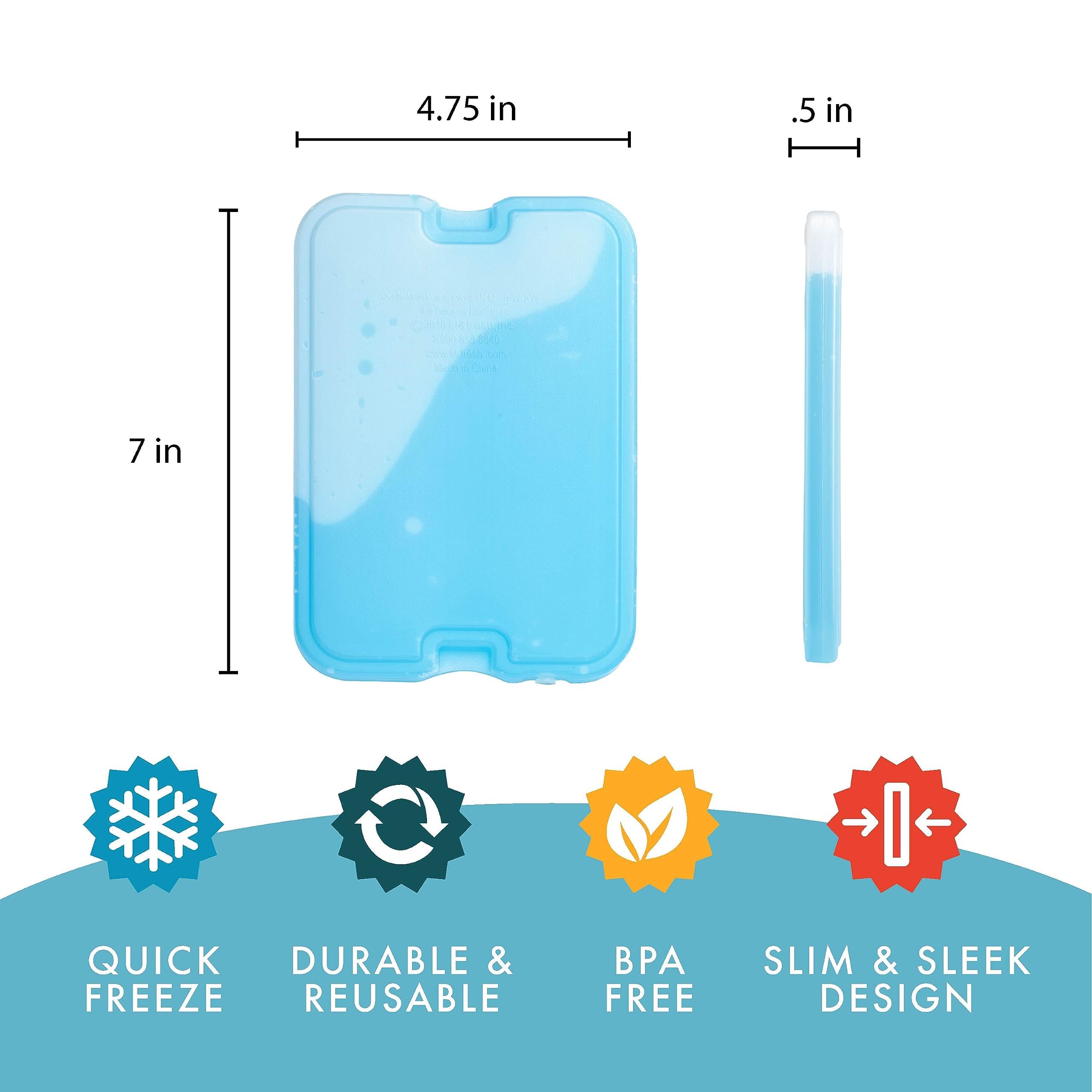 Cool Coolers by Fit + świeże, wielokrotnego użytku i trwałe opakowania na lód XL Slim Ice Packs, zimne opakowania do pudełek na lunch, lodowe torby na lunch, akcesoria chłodzące na kemping, plażę,