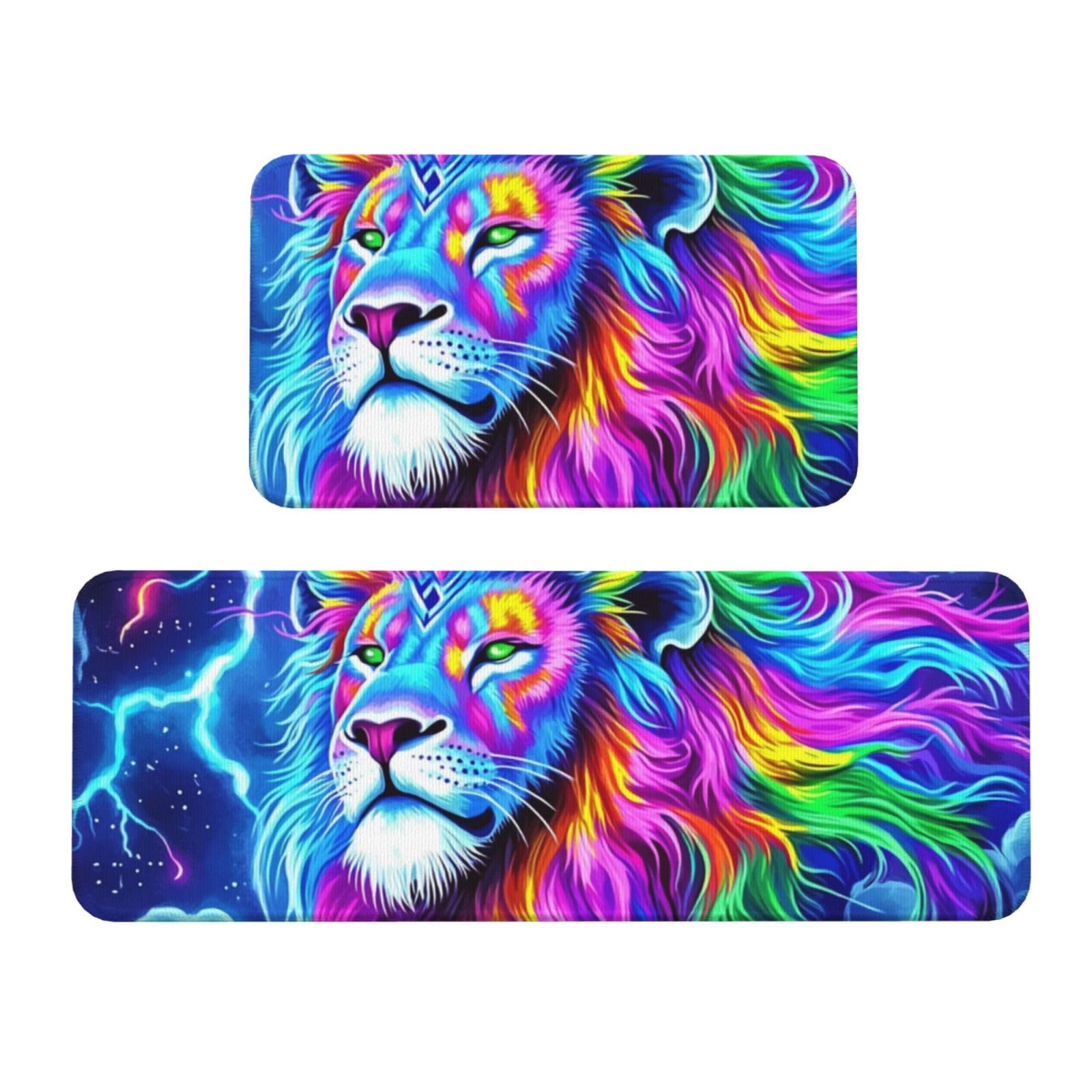 Tapetes de cocina acolchados Lion Universe, set decorativo con luz negra de diseño premium