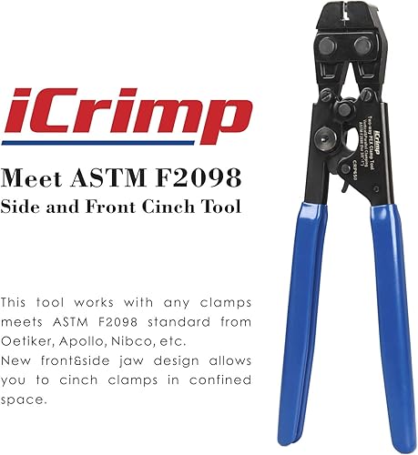 Miniatura 2 de iCrimp Herramienta de cincha PEX para abrazadera de acero inoxidable, sujeción vertical y paralela de 38 pulgadas a 1 pulgada -CRP650