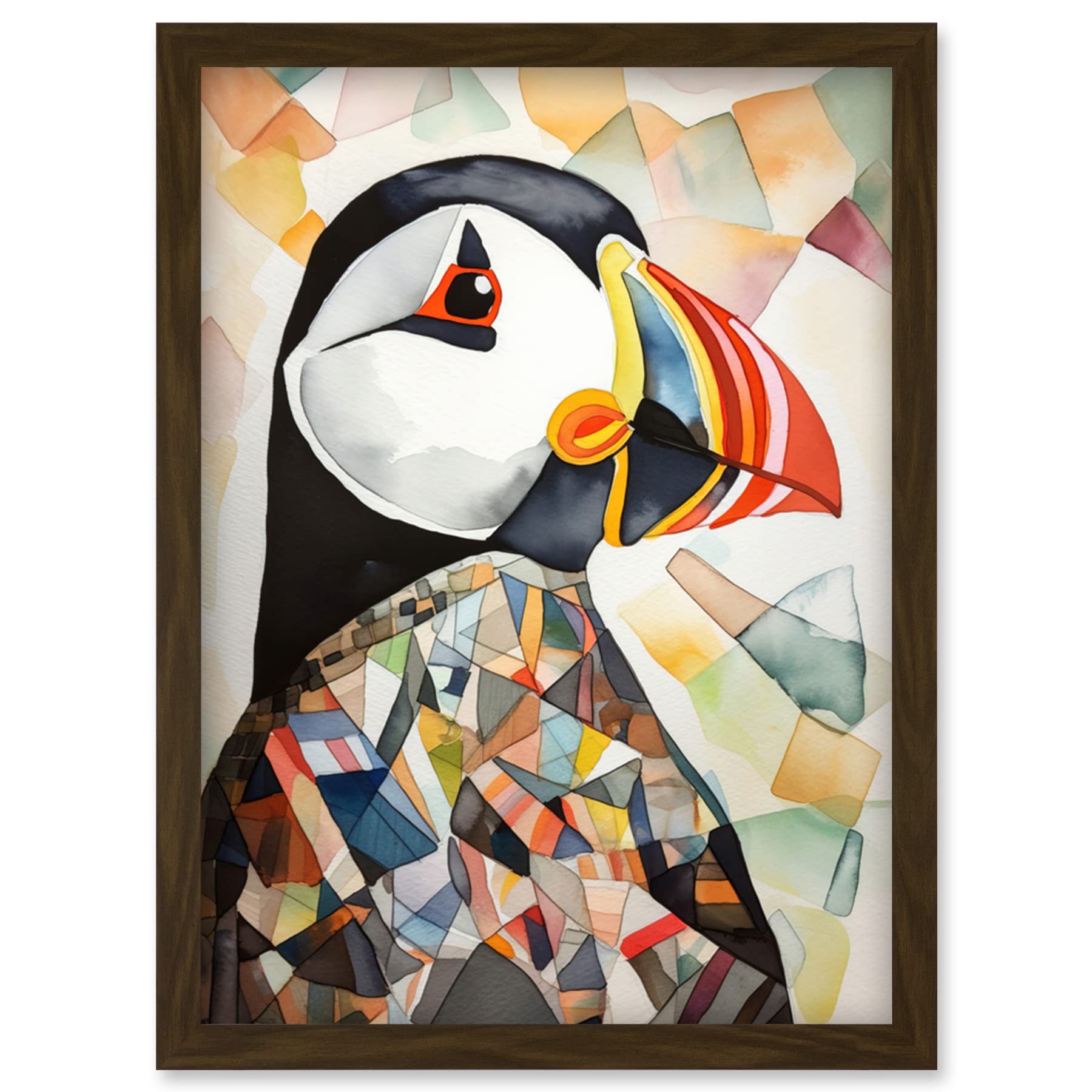 Puffin Bird Abstract Portrait Modern Folk Art Framed Wall Art Picture Print A4
