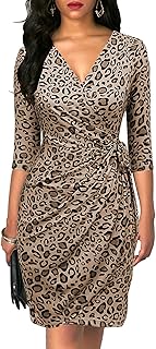 Women's Classic 3/4 Sleeve V Neck Sheath Casual Party Work Faux Black Wrap Dress - Buy now
