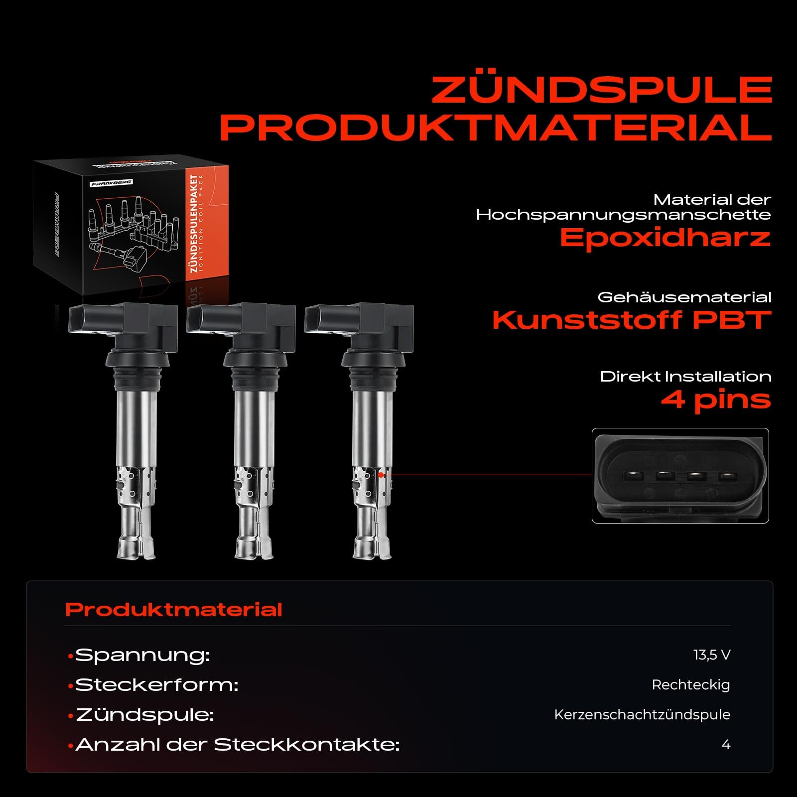 Frankberg 3x Zündmodul Zündspule Zündspulenmodul 4-polig Replace# 036905715