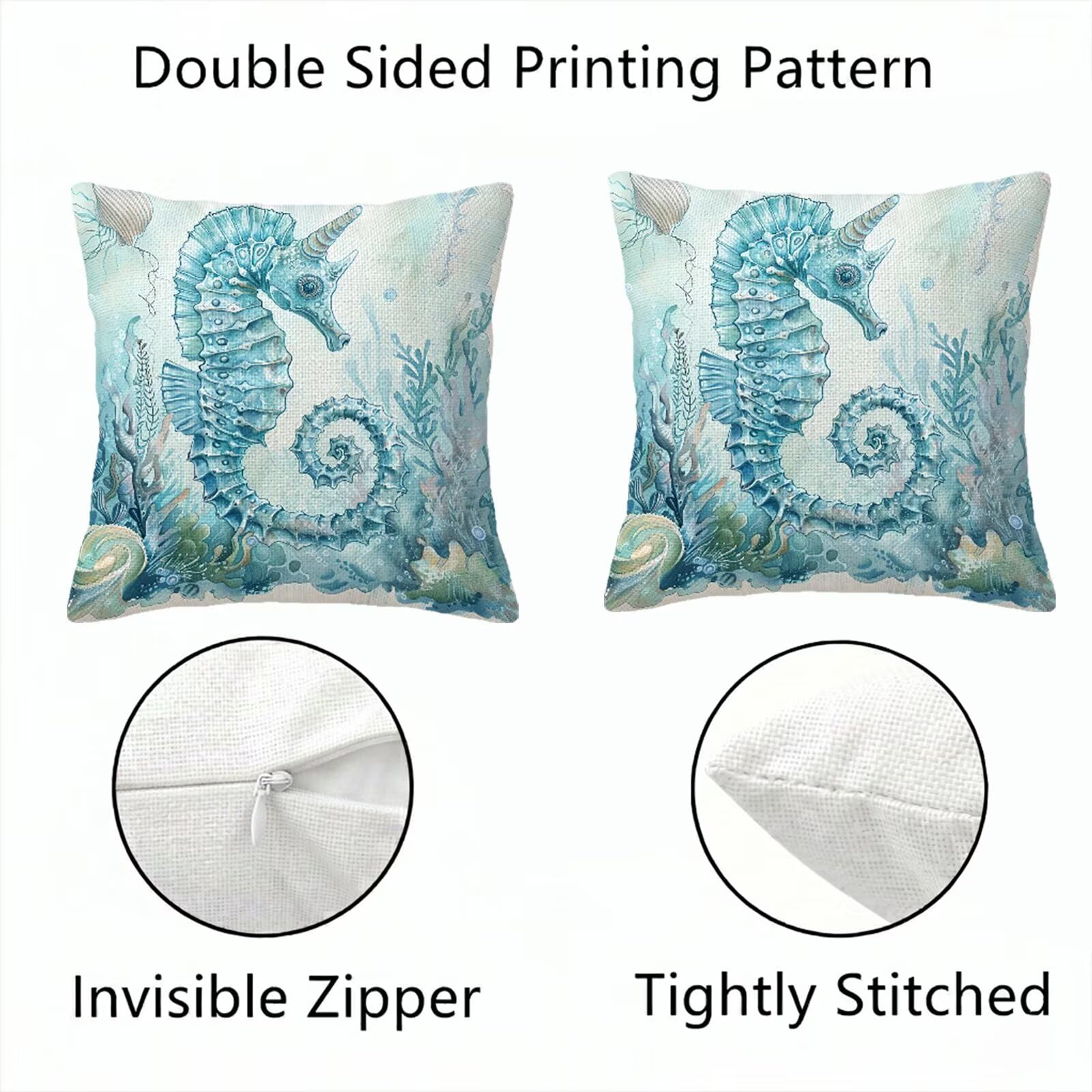 Federe Cuscini Divano 60x60cm Set di 4 Stampa Fronte-Retro Oceano Haima in Lino Copricuscini, Cuscini da Esterno Impermeabili per Soggiorno Camera da Letto Giardino & Arredamento Casa C-O163