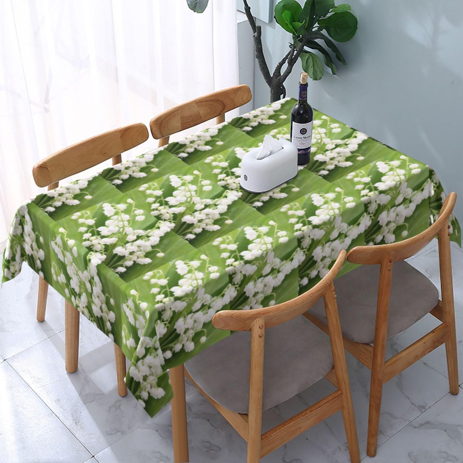 Poadnly Lily Of The Valley, Tablecloth Waterproof Dust-Proof Tabletop Wrinkle Resistant Table Cover - 137 x 183 cm