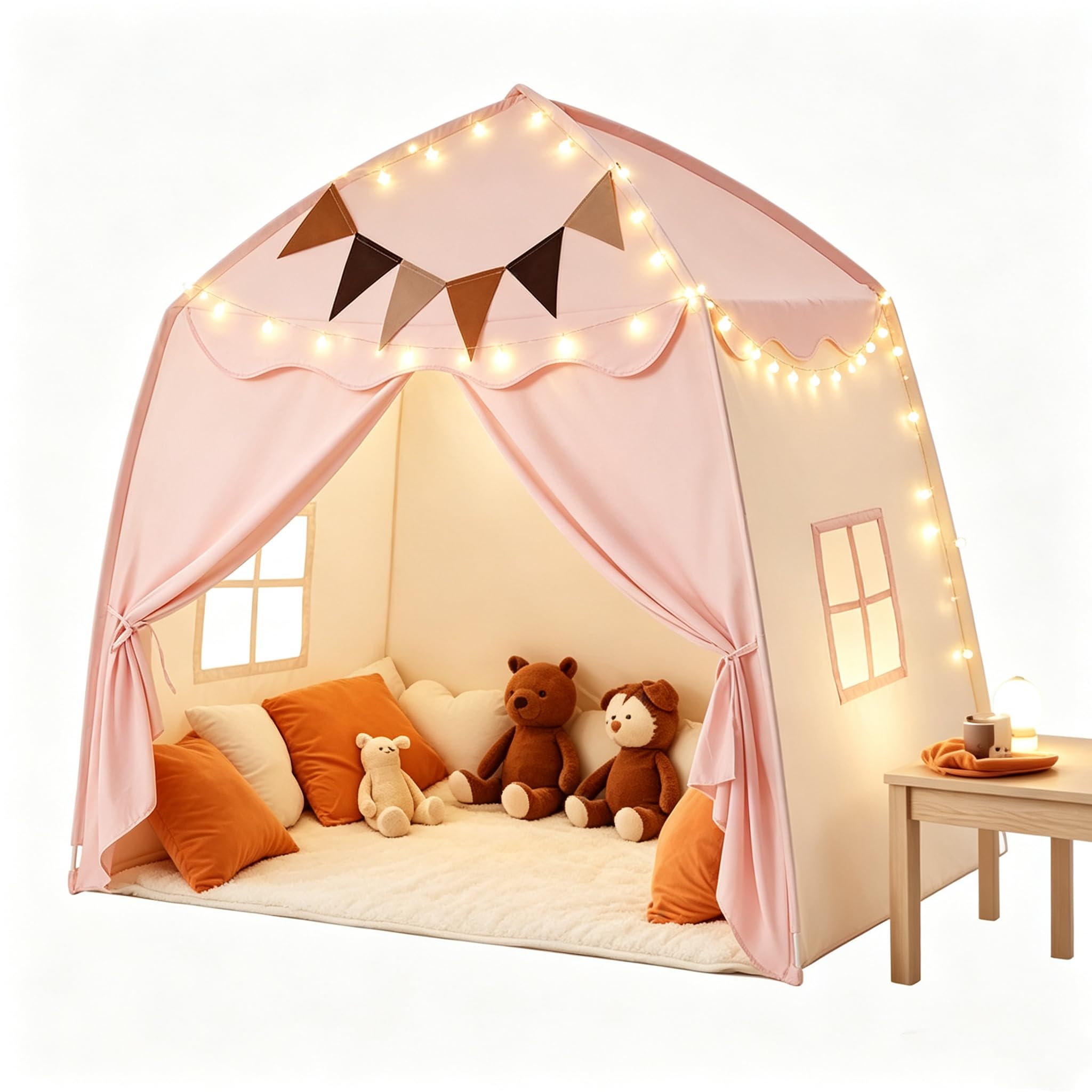 CAIEJSAEN Kids Tent Kids Indoor Playhouse Tents with Lights Spacious Spacious Kids Tents 150x100x150cm Play Tent with Windows Large Portable for House Outdoor Playground (Pink)