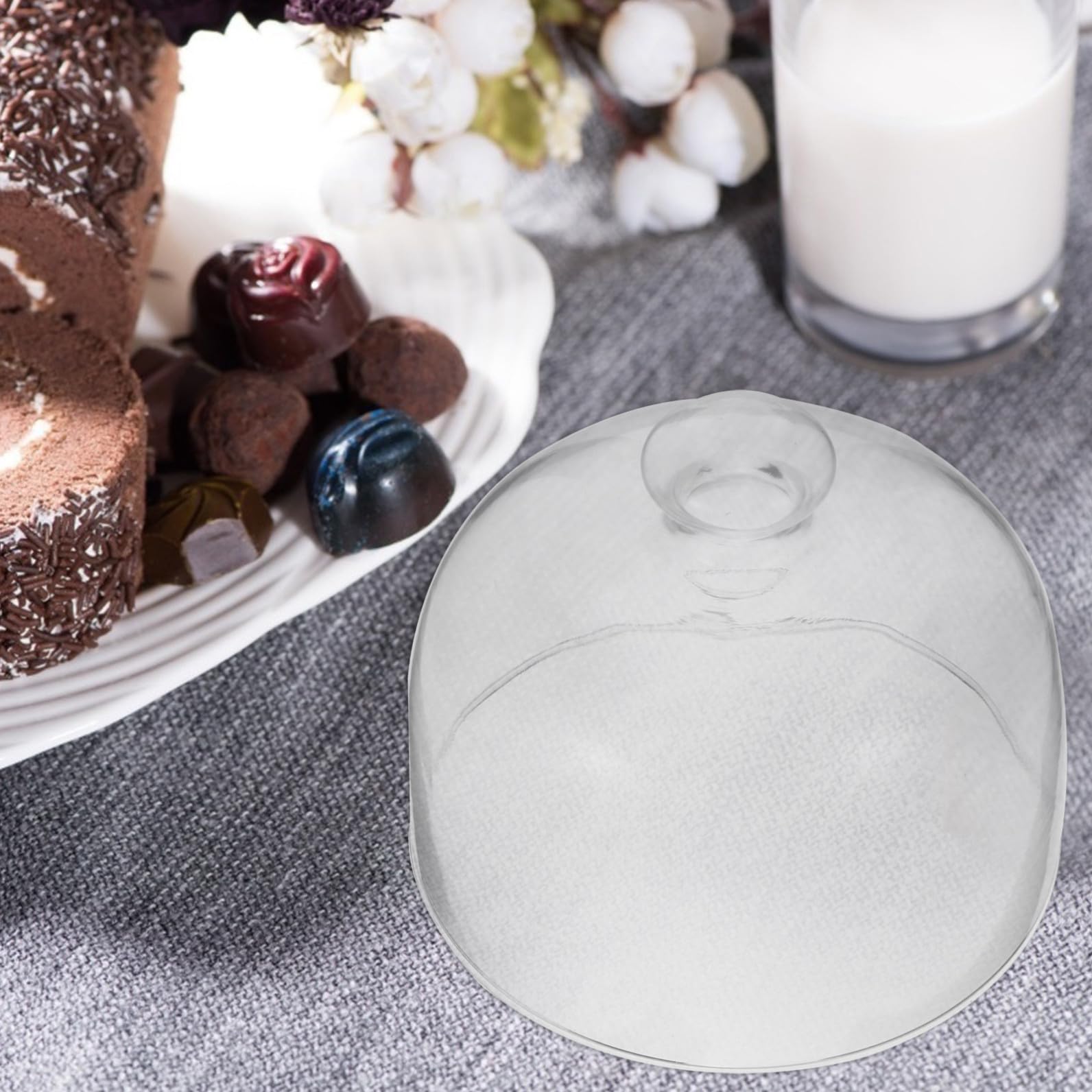 Copertura in Vetro per Alimenti e Dessert Maniglia, Protezione Antipolvere per Uso Domestico, Copripiatti in Vetro Trasparente per Conservazione Cibo