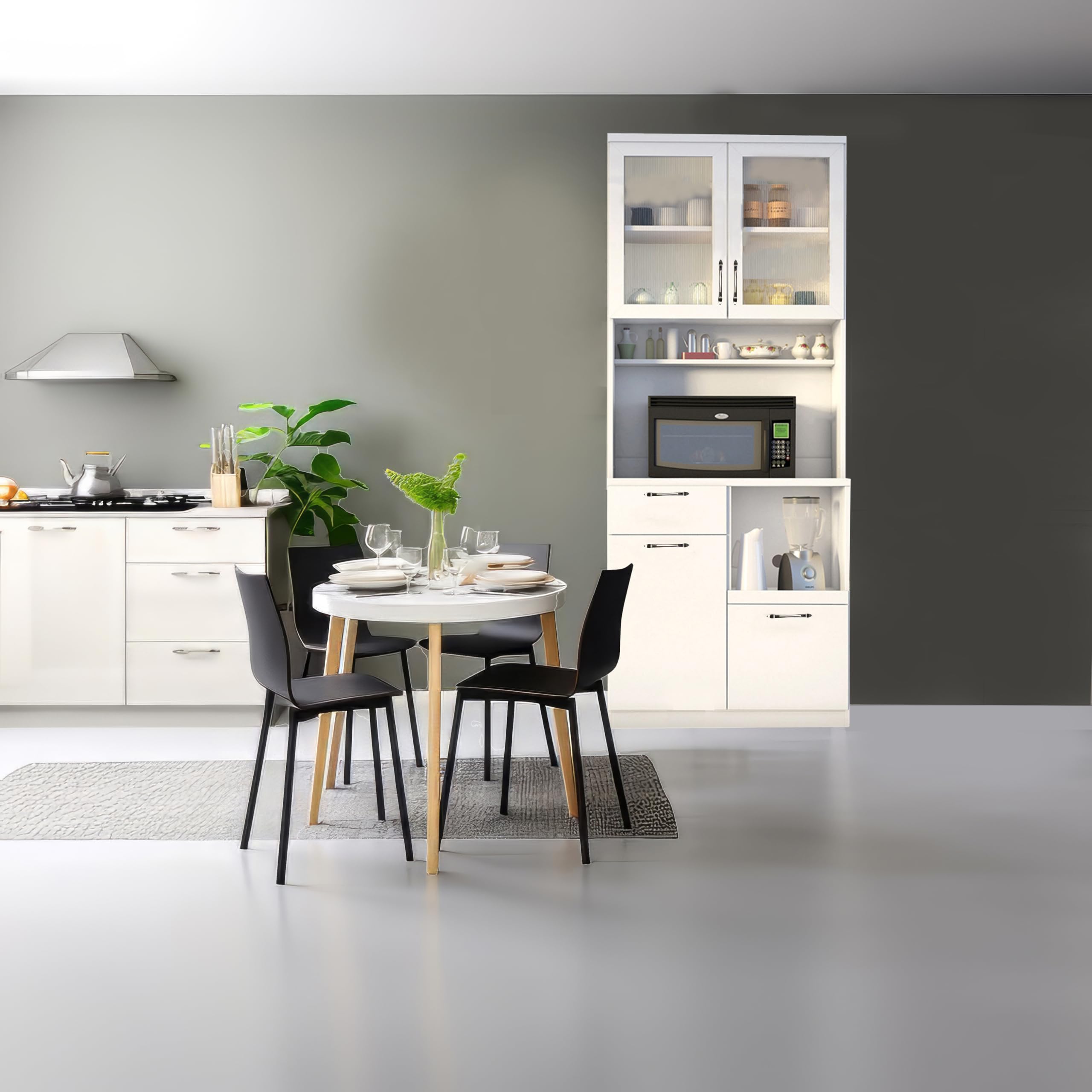 Alpine Willow Kitchen Storage Cabinet with Glass Doors, Microwave Shelf, Multiple Drawers, Engineered Wood Crockery Cabinet, Kitchen Storage Hutch, Large Frosty White-image-25