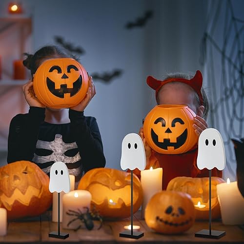 Miniatura 6 de 3 piezas de decoración de mesa de pie para Halloween, bandeja escalonada de madera, fantasma, gato, murciélago, caramelo, maíz, centro de mesa,
