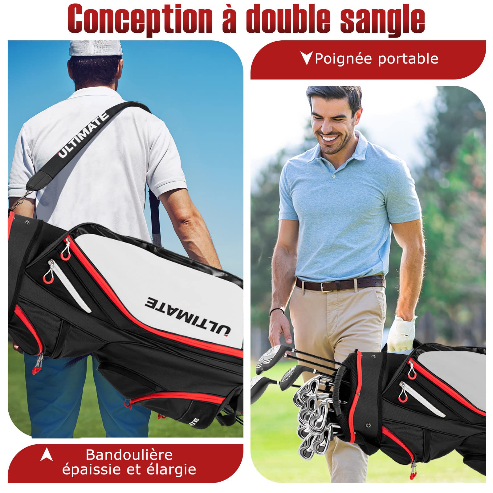 GOPLUS Sac de Chariot de Golf, Sac de Golf léger et Portable avec 14 Compartiments séparés et 8 Poches zippées, y Compris Sac Isotherme et Poches étanches (Noir)