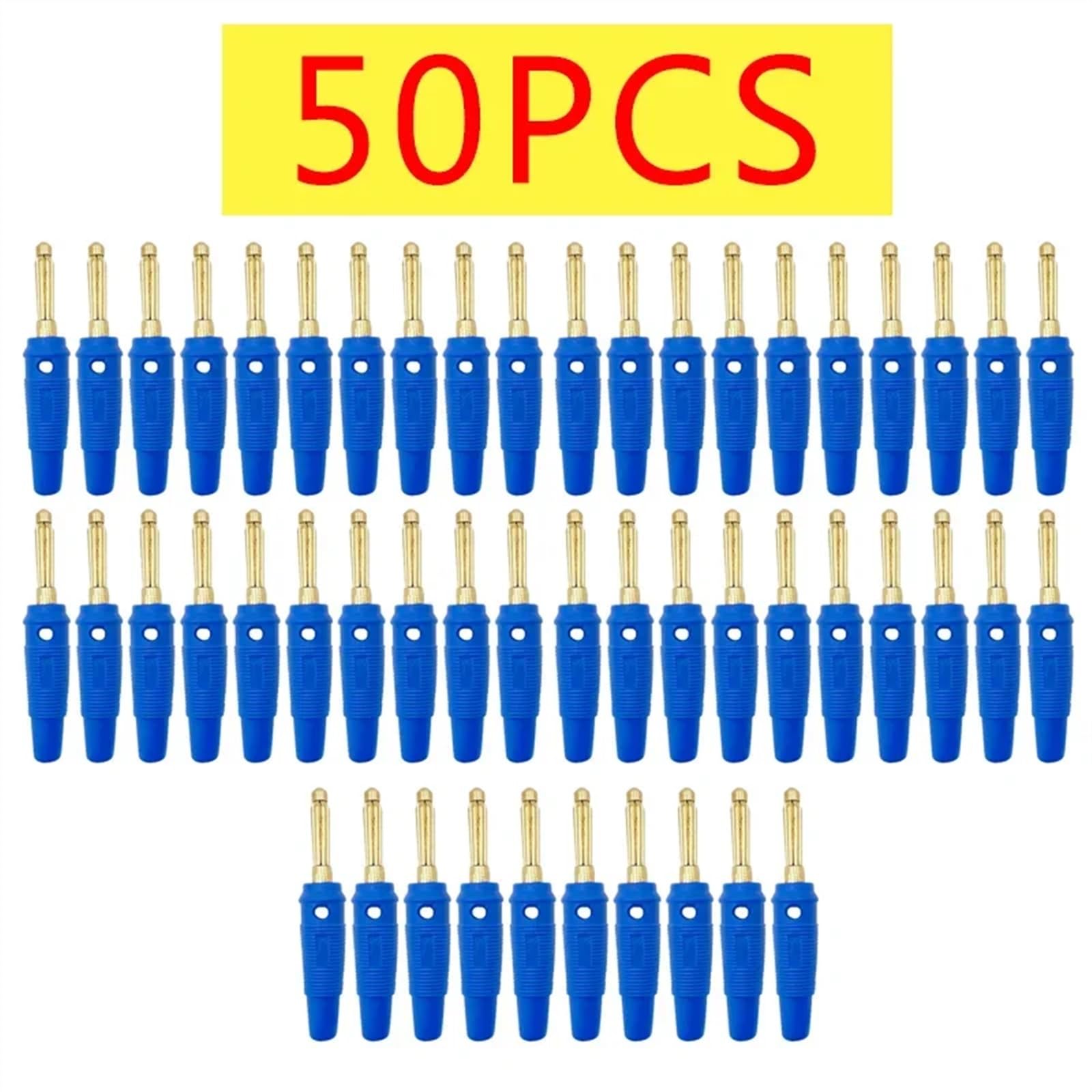 10/50 pièces 4MM fiche Banane Haut-Parleur connecteurs amplificateur Liaison Poste Jack Prise for bornes de câble plaqué Or(50 Blue)