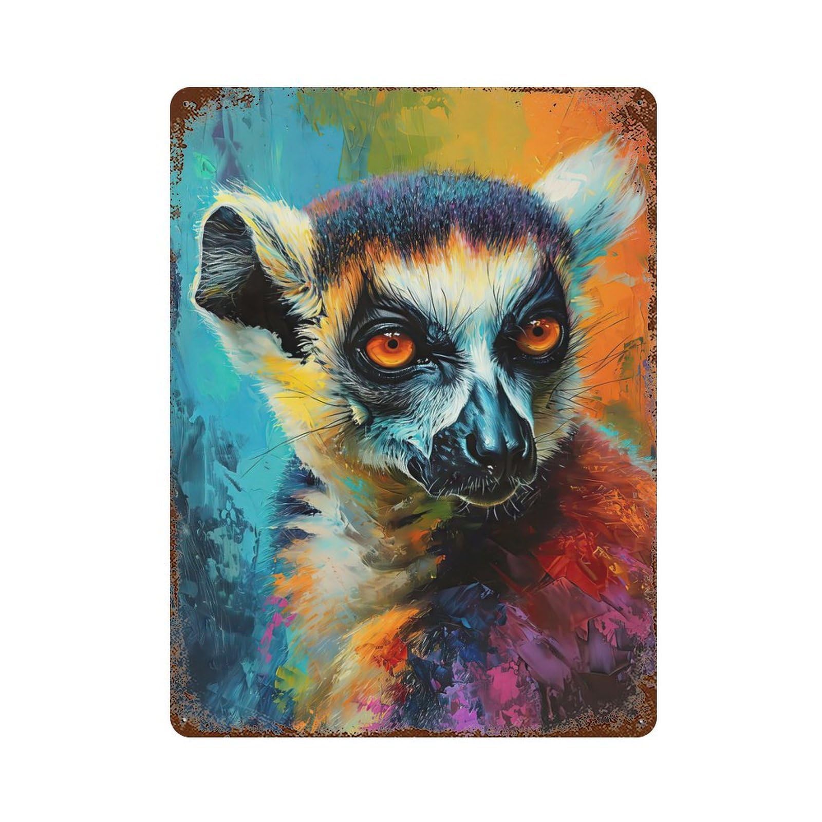 The Agile Lemur Monkey 15.7"x11.8" Rusty Metal Tin Sign, Shabby Chic Decor for Bistro, Counter And Cafe Decor