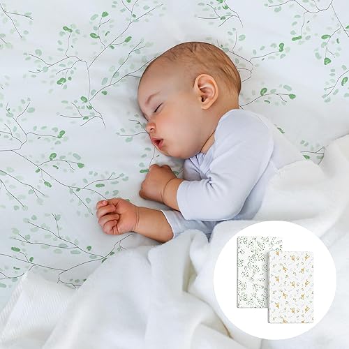 Besrey Paquete de 2 sábanas para cuna sábana bajera ajustable para colchón Pack n Play colchón portátil para cuna mini colchón de cuna sábana de