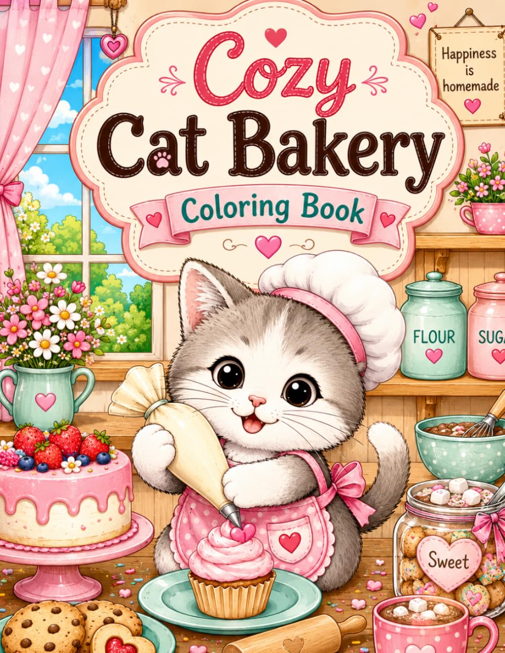 COZY CAT BAKERY COLORING BOOK: Relaxing Coloring Pages Filled with Cats, Cakes, and Cozy Charm