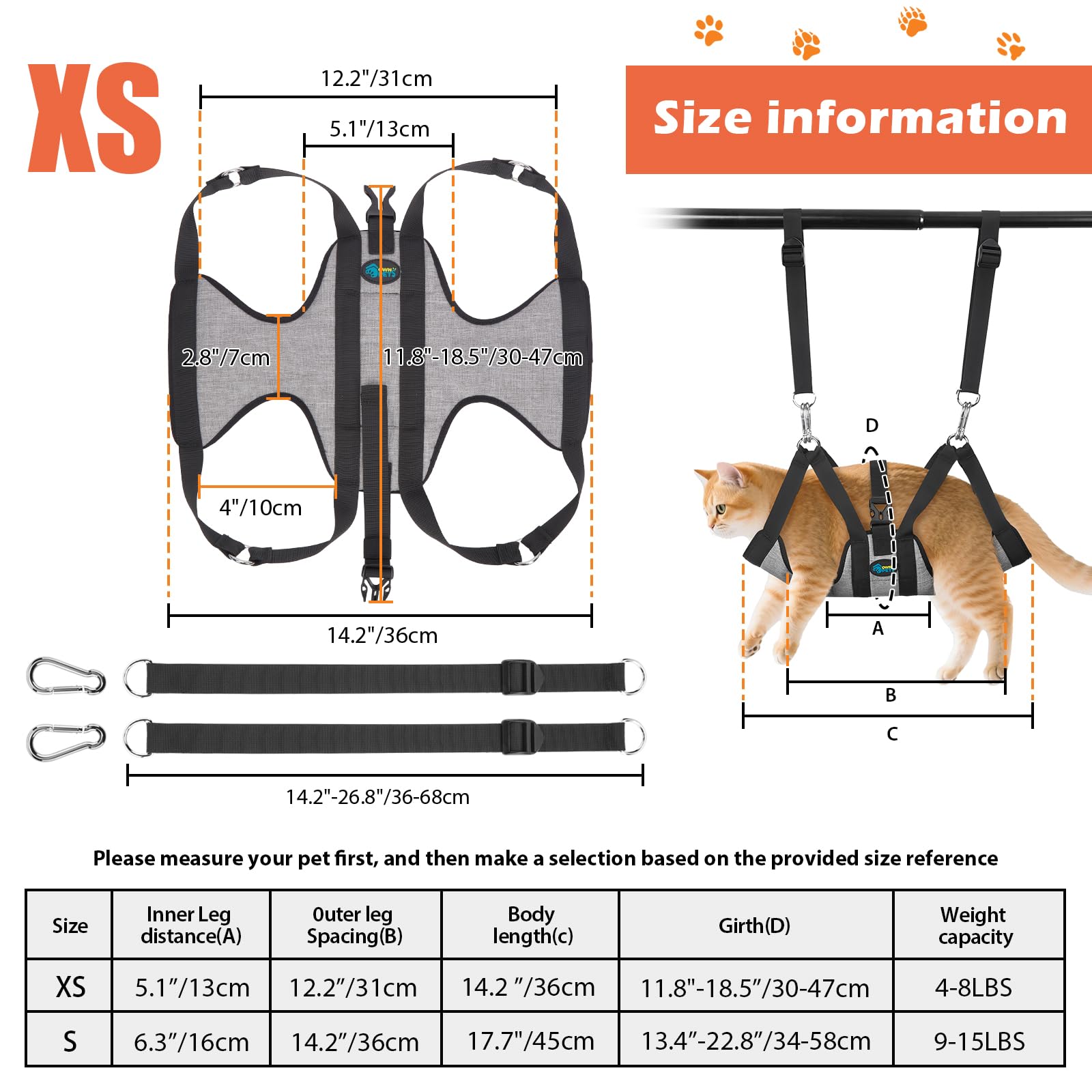 Ownpets Pet Grooming Hammock, Breathable Dog Harness Sling With Carabiners for Hair Nail Trimming Cutting & More, X-small - Image 2