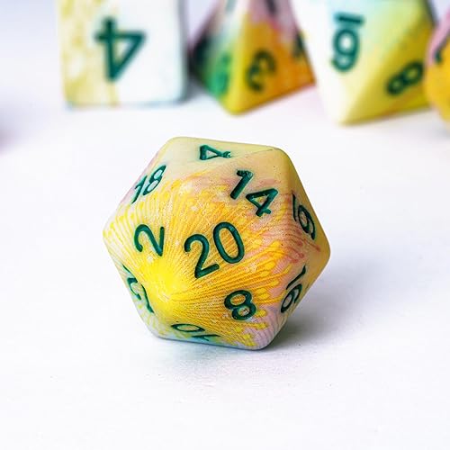 Miniatura 3 de Juego de dados DND de flor de león de 7 piezas, juego de dados poliédricos de resina para juegos de rol y juegos de mesa