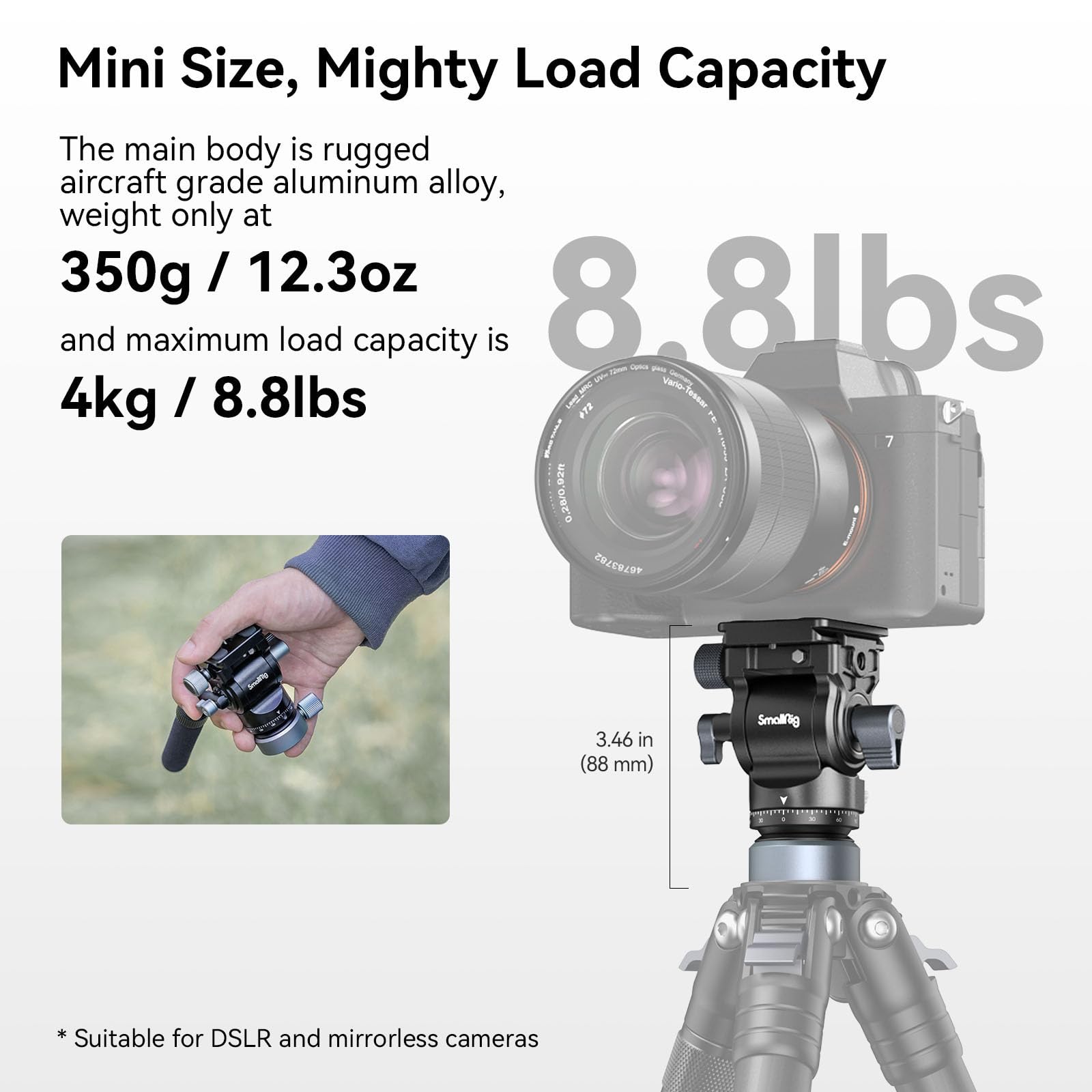 SmallRig Tripod Fluid Video Head with Leveling Base, Quick Release Plate for Arca Swiss and Adjustable Handle, Pan Tilt Head for Compact Cameras DSLR Cameras, Load up to 8.8lb/4kg-4170