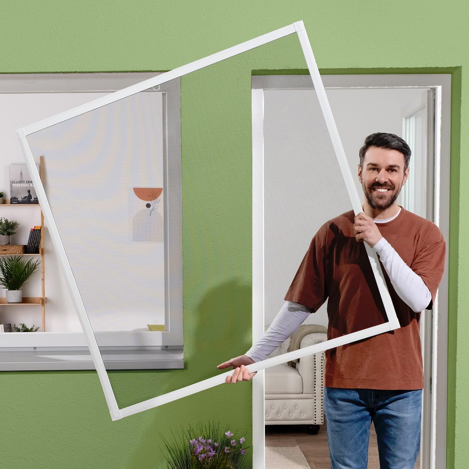 empasa Insektenschutz Fliegengitter Fenster SLIM, ultraflach, Aluminiumrahmen matte Optik, einfache Montage, Selbstbausatz, individuell kürzbar, Größe:100 x 120 cm, Farbe:Insektenschutz | weiß