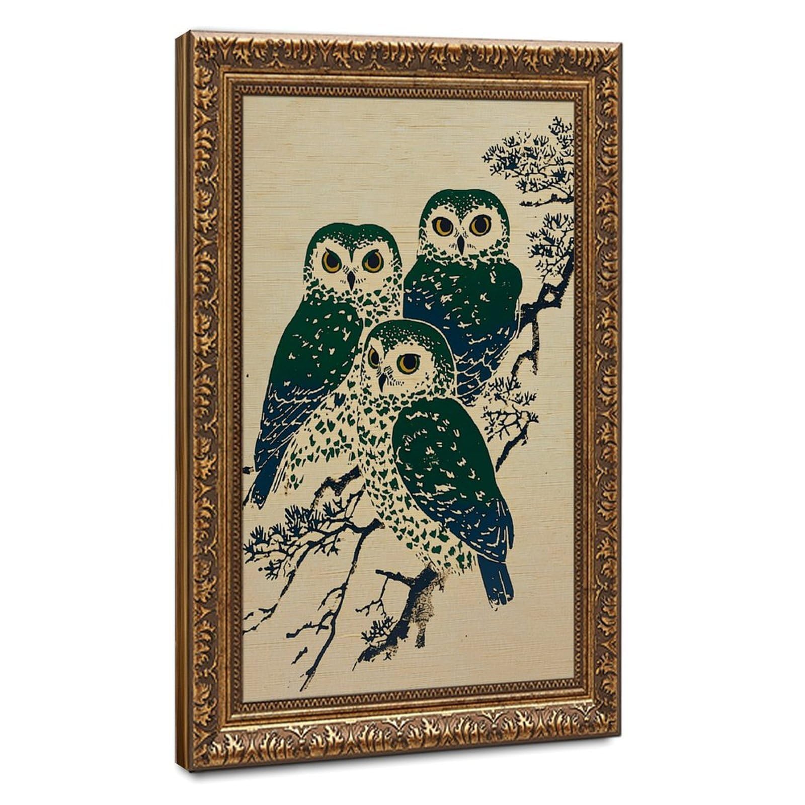 AYINUER Three Green Owls On Branch Poster Canvas Poster